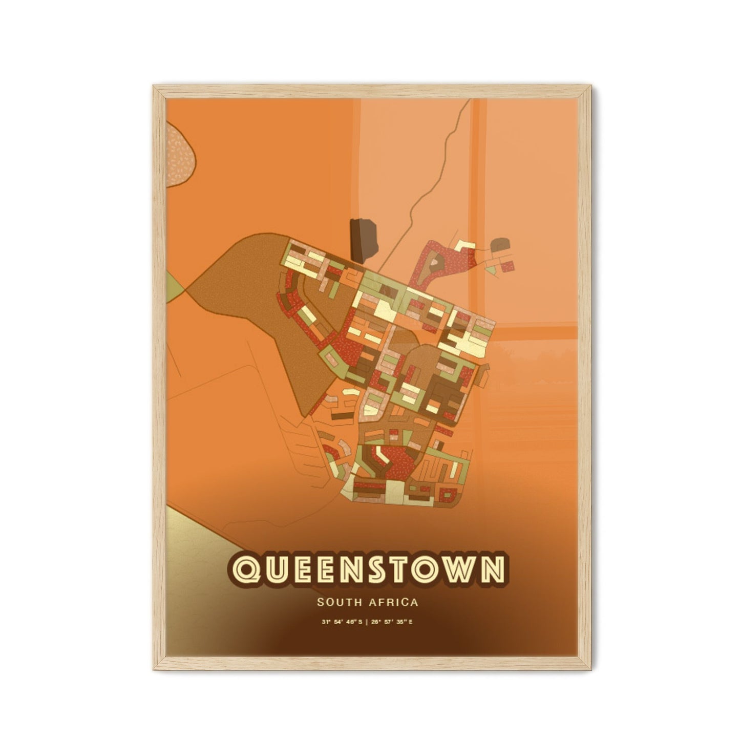 Colorful QUEENSTOWN SOUTH AFRICA Fine Art Map Farmhouse