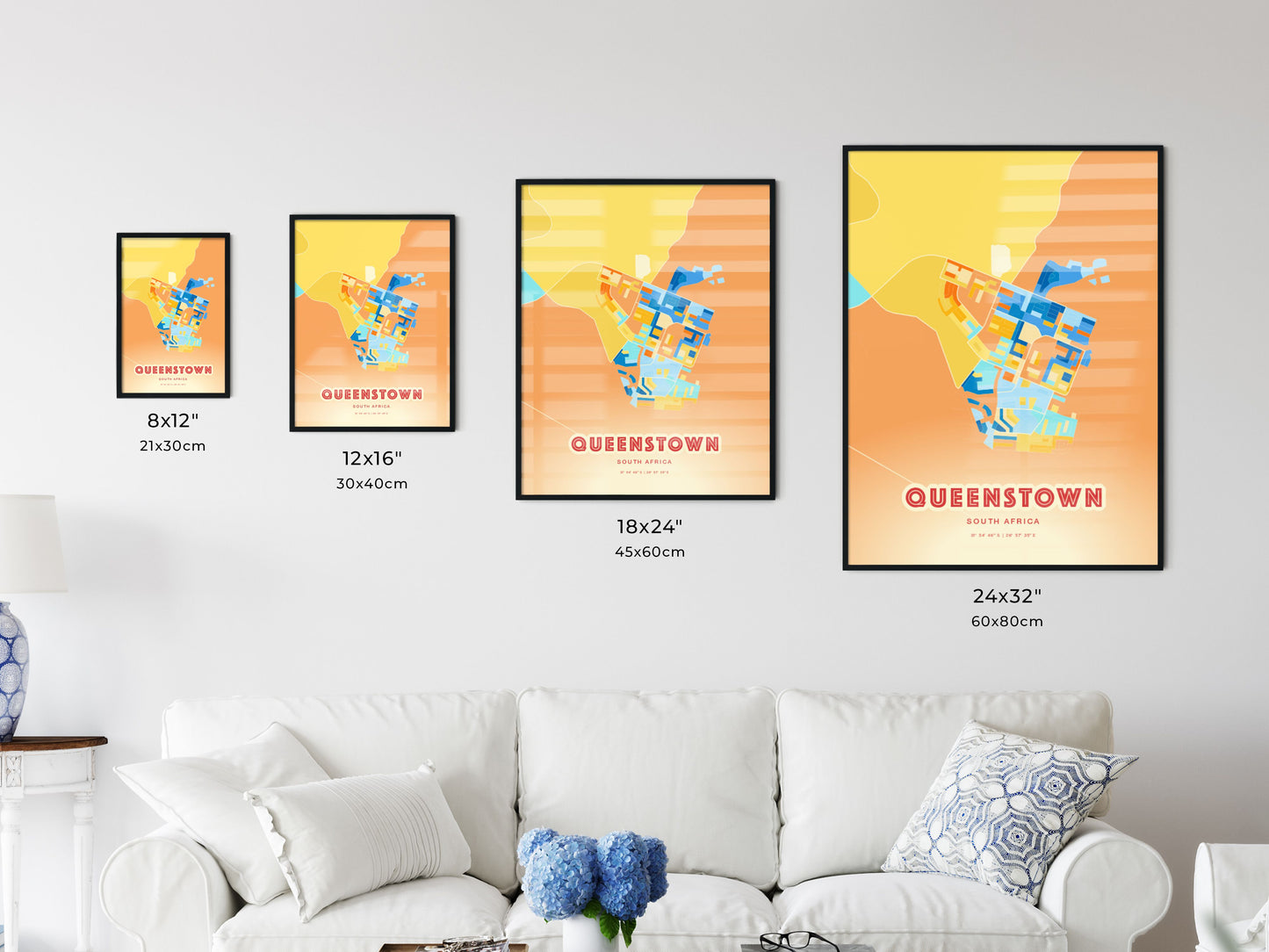 Colorful QUEENSTOWN SOUTH AFRICA Fine Art Map