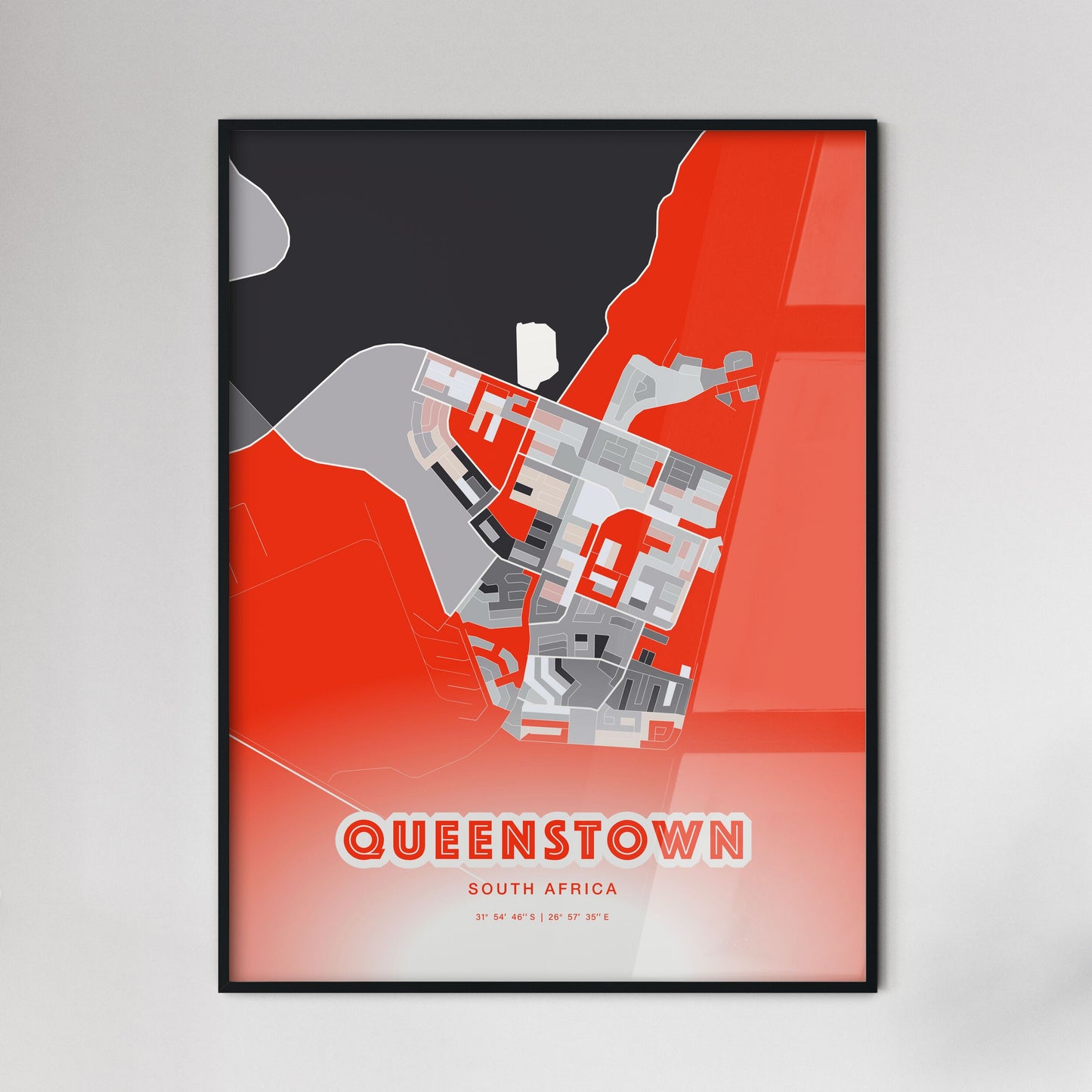 Colorful QUEENSTOWN SOUTH AFRICA Fine Art Map Modern