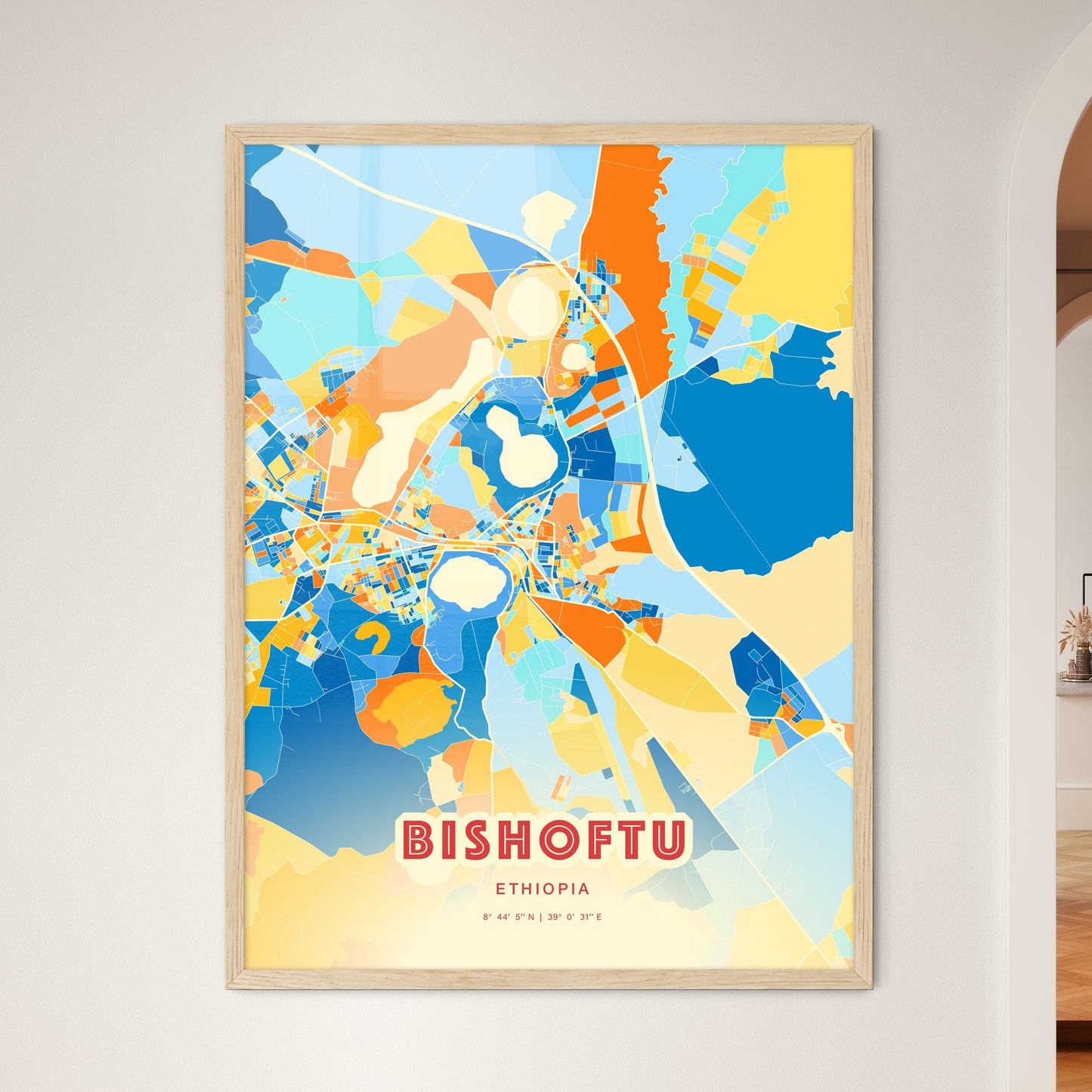 Colorful BISHOFTU ETHIOPIA Fine Art Map Blue Orange