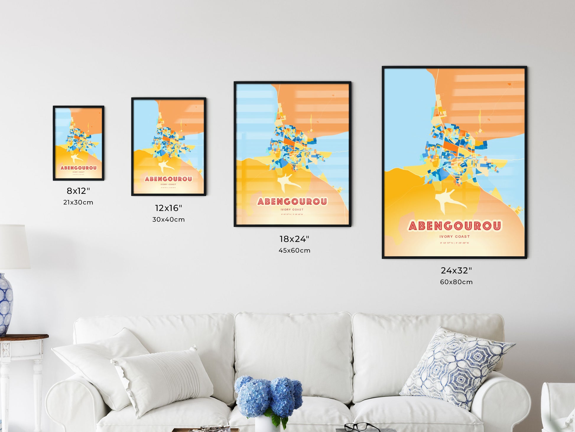 Colorful ABENGOUROU IVORY COAST Fine Art Map