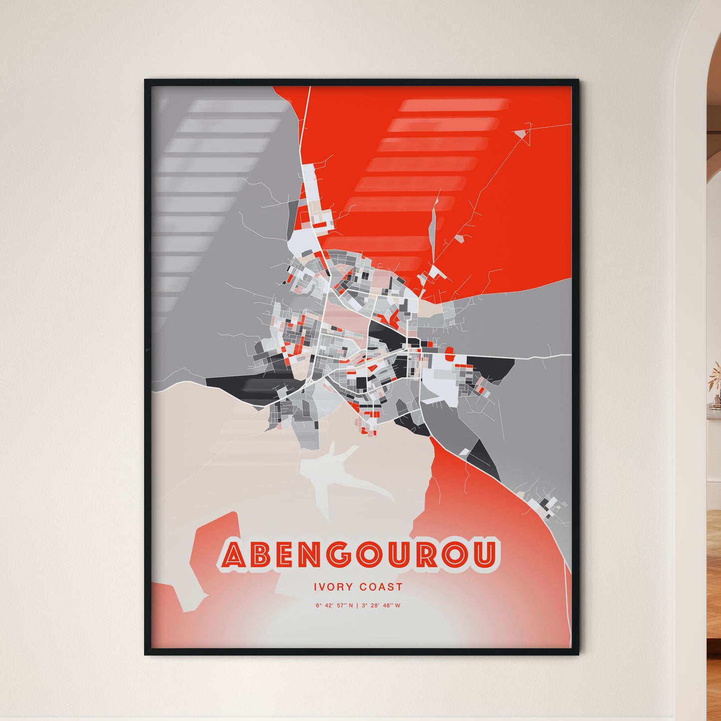 Colorful ABENGOUROU IVORY COAST Fine Art Map Modern