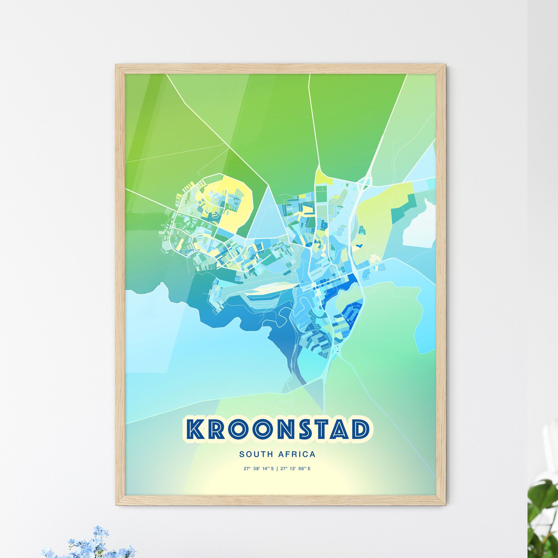 Colorful KROONSTAD SOUTH AFRICA Fine Art Map Cool Blue