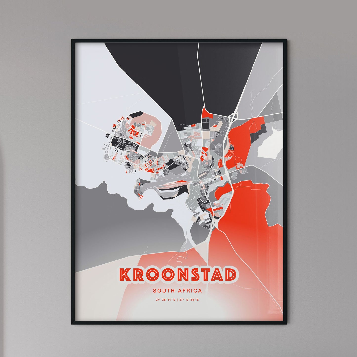 Colorful KROONSTAD SOUTH AFRICA Fine Art Map Modern