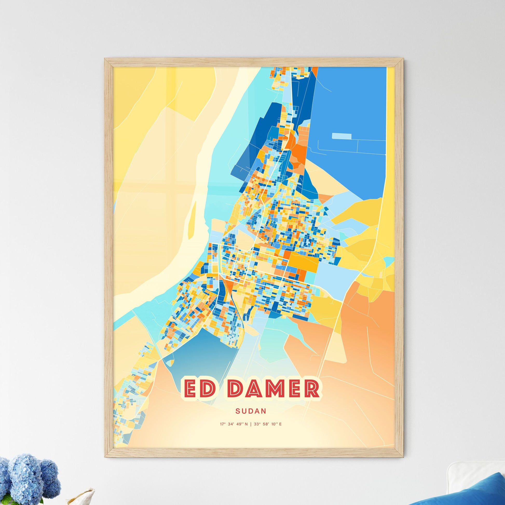 Colorful ED DAMER SUDAN Fine Art Map Blue Orange