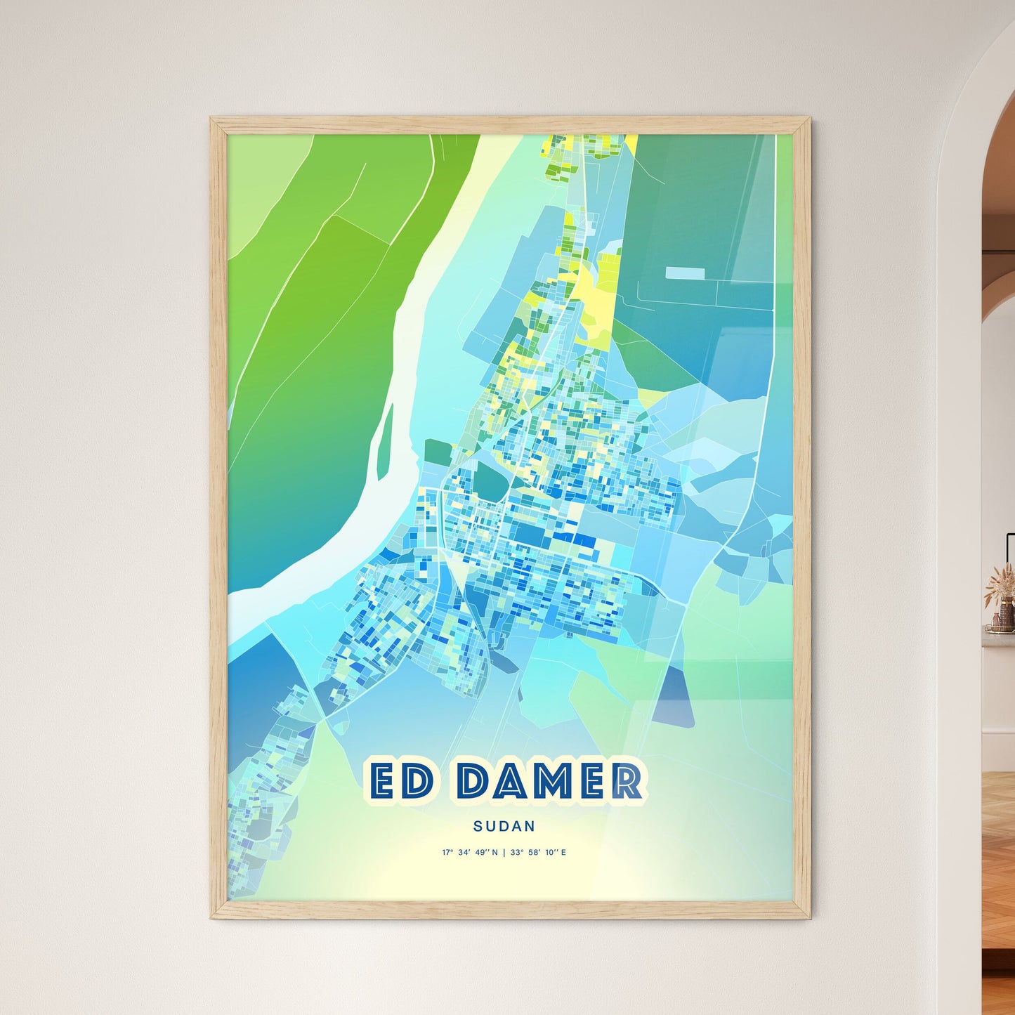 Colorful ED DAMER SUDAN Fine Art Map Cool Blue