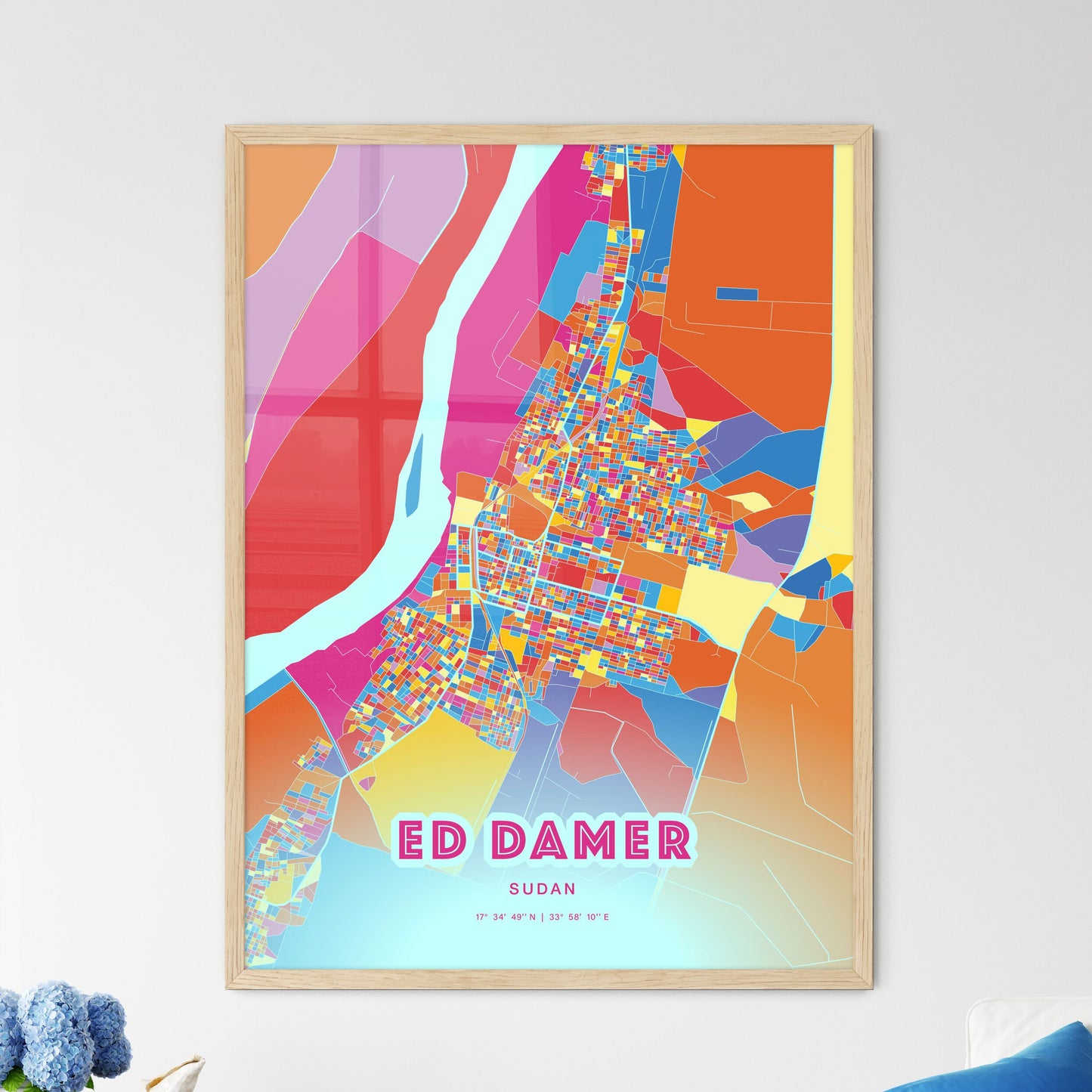 Colorful ED DAMER SUDAN Fine Art Map Crazy Colors