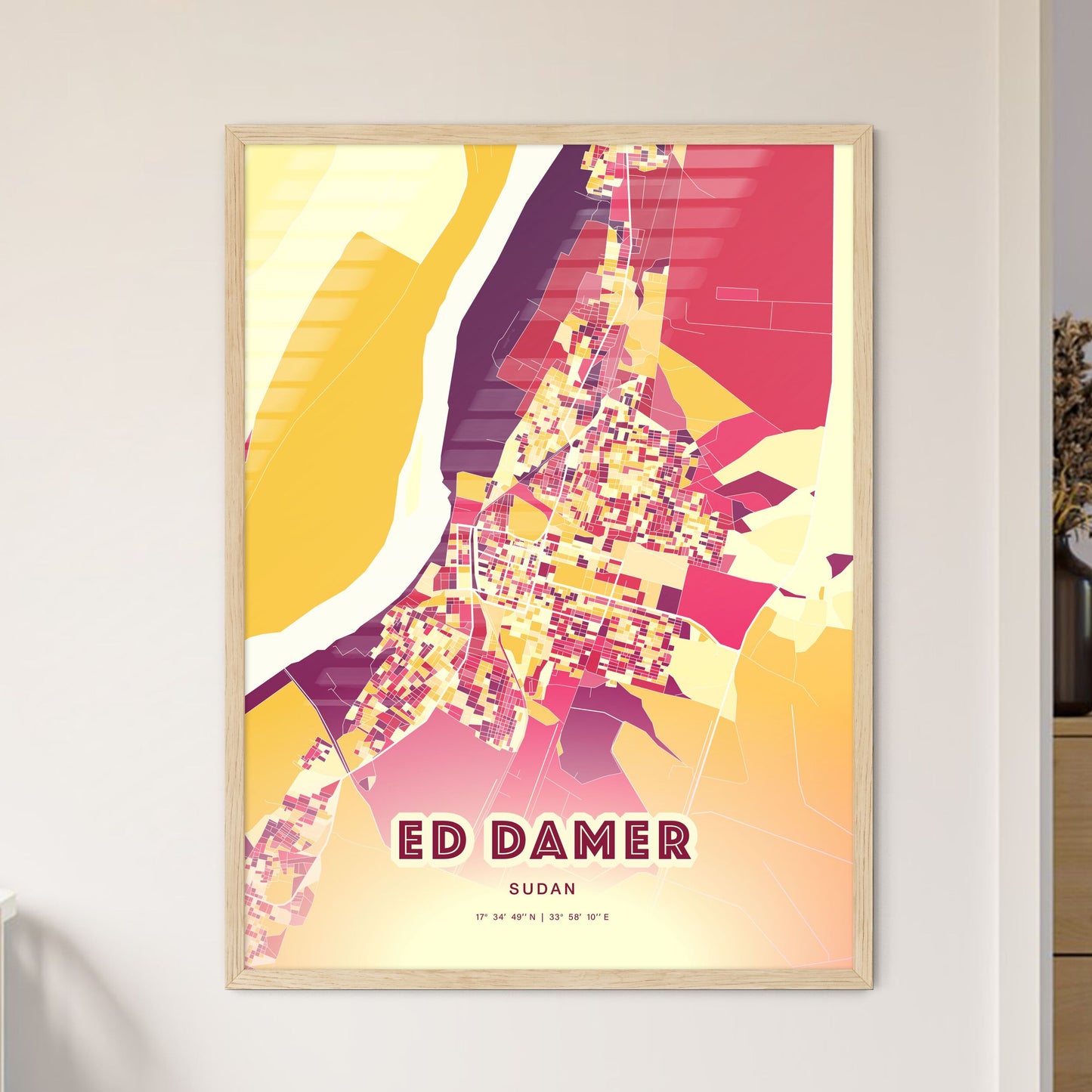 Colorful ED DAMER SUDAN Fine Art Map Hot Red