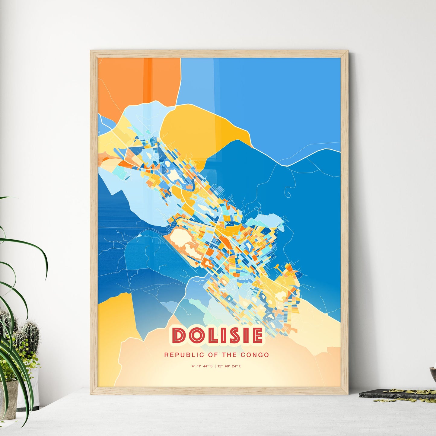 Colorful DOLISIE REPUBLIC OF THE CONGO Fine Art Map Blue Orange