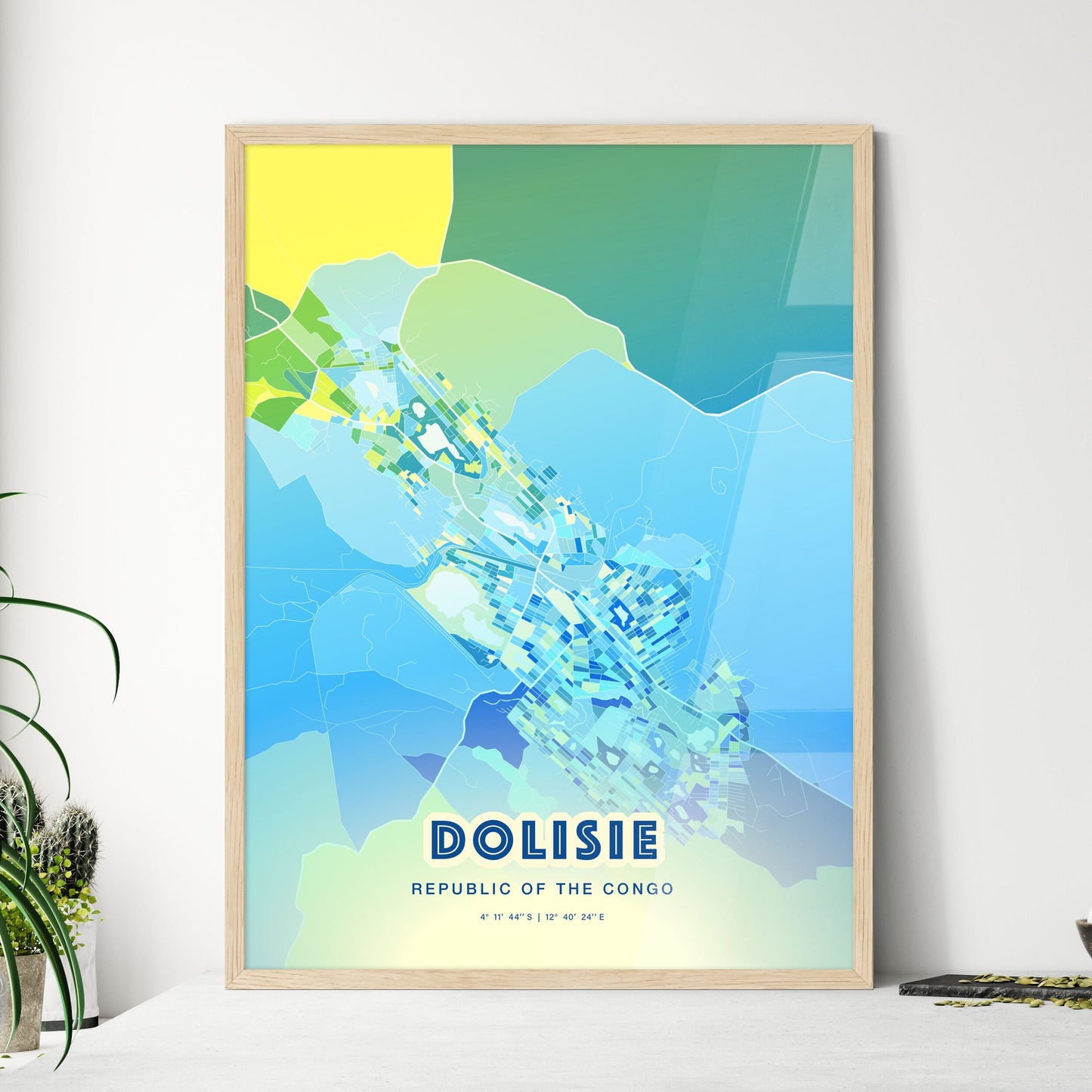 Colorful DOLISIE REPUBLIC OF THE CONGO Fine Art Map Cool Blue