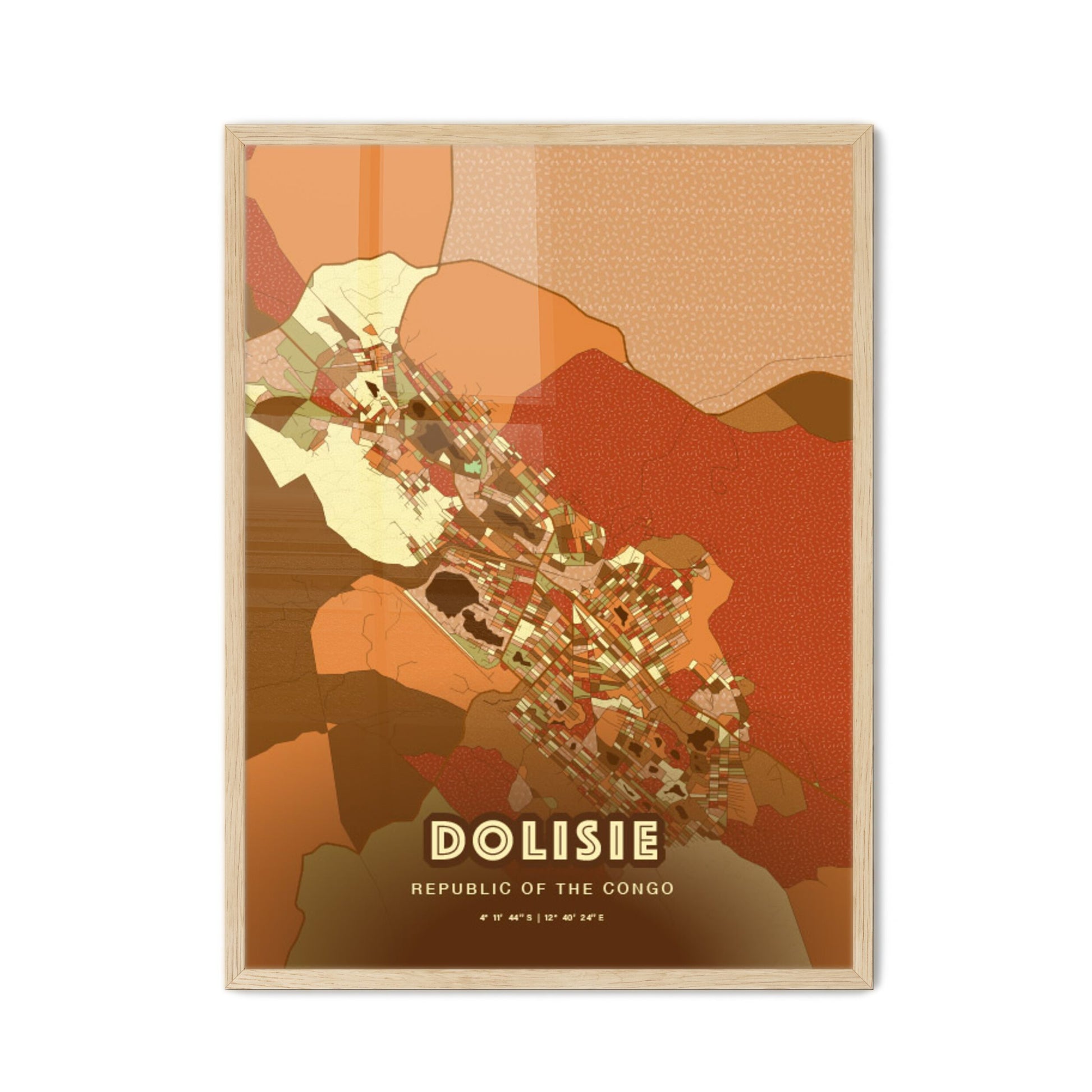 Colorful DOLISIE REPUBLIC OF THE CONGO Fine Art Map Farmhouse