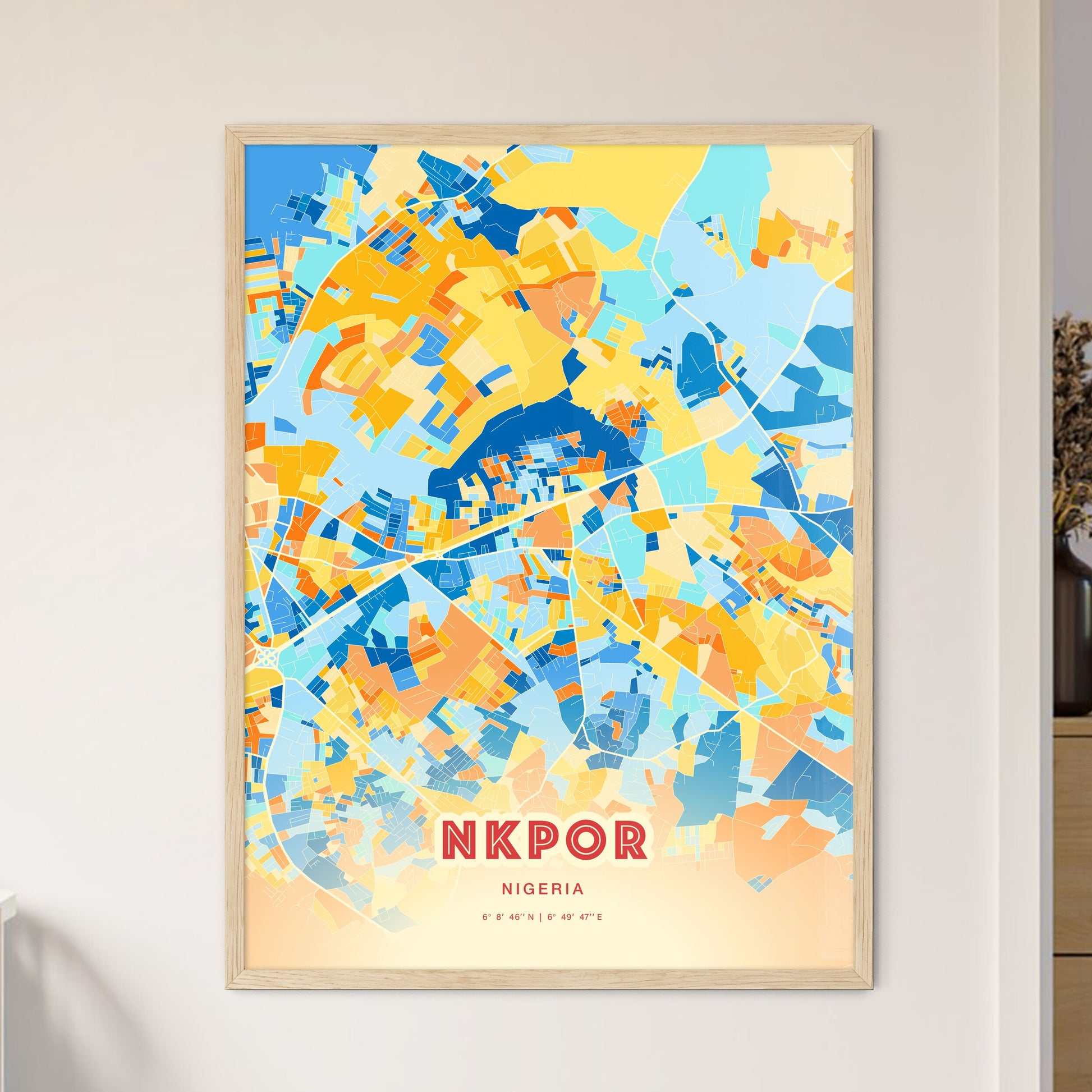 Colorful NKPOR NIGERIA Fine Art Map Blue Orange