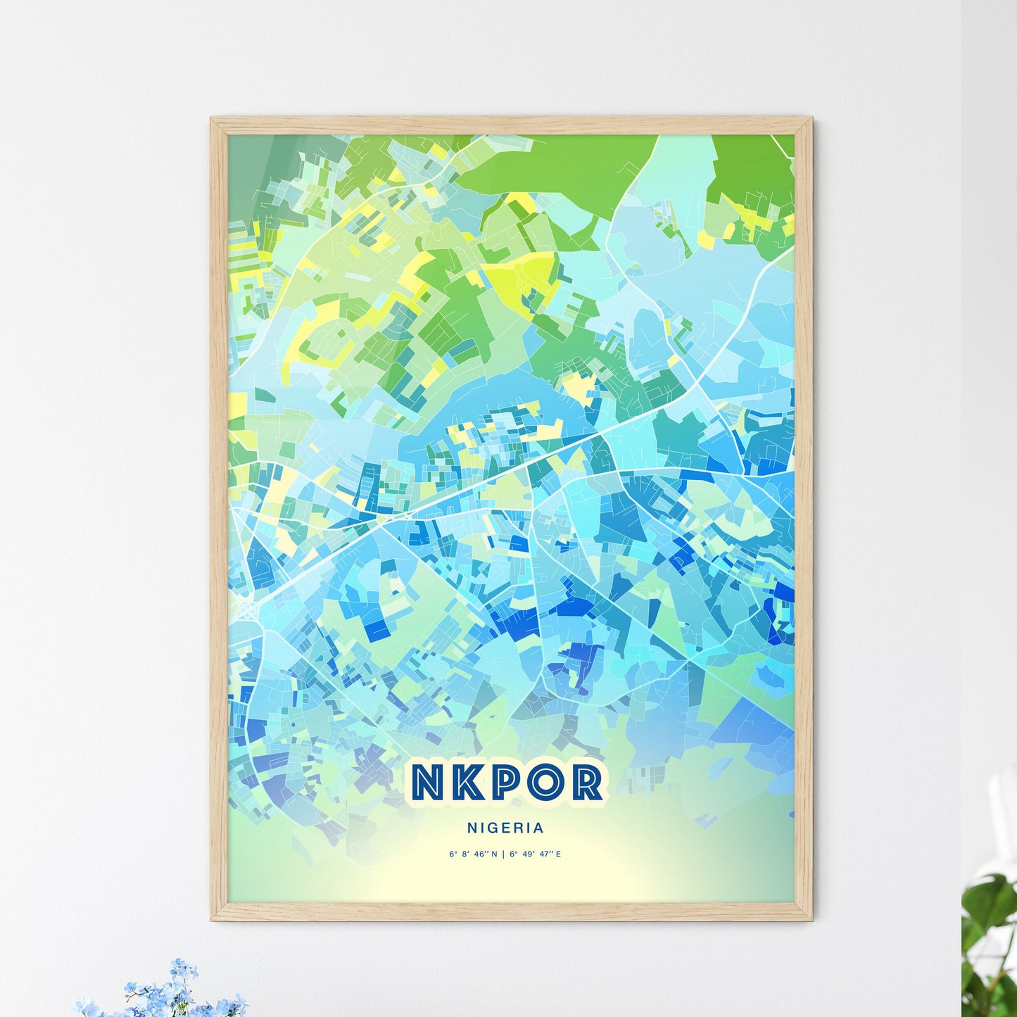 Colorful NKPOR NIGERIA Fine Art Map Cool Blue