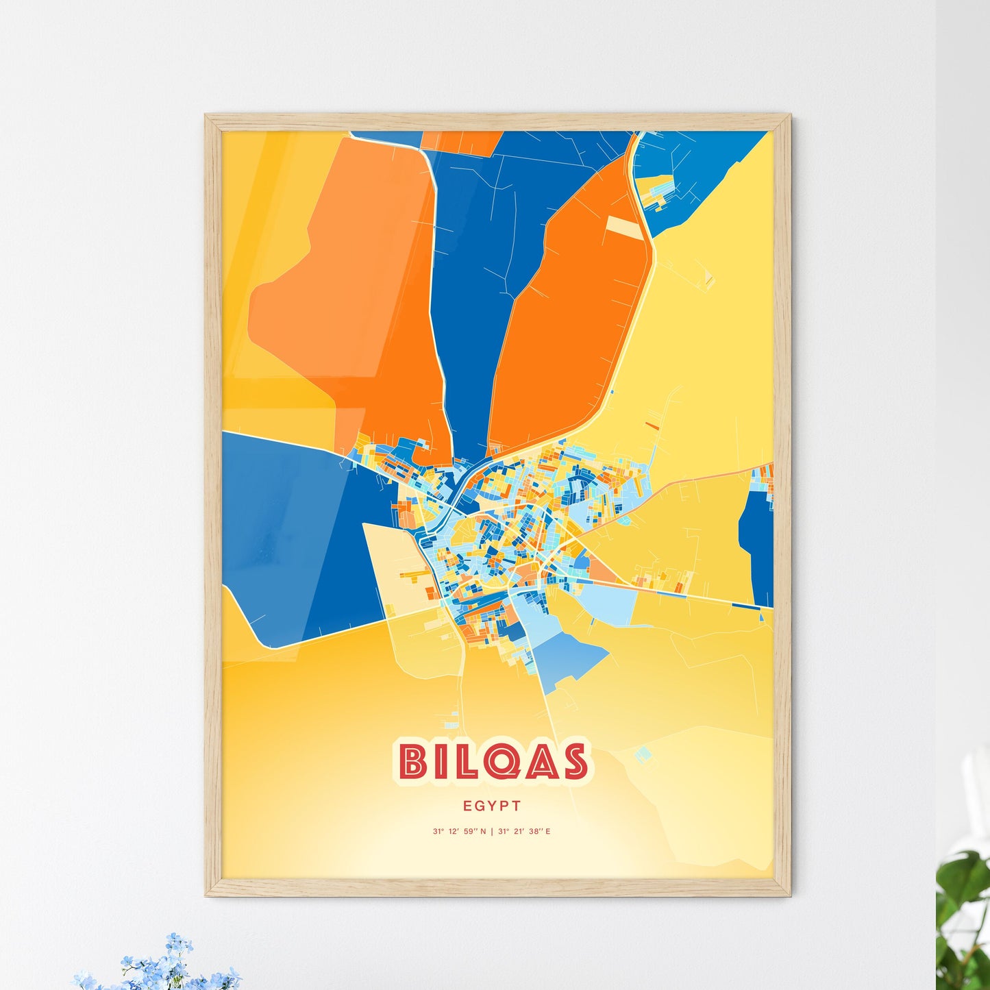 Colorful BILQAS EGYPT Fine Art Map Blue Orange