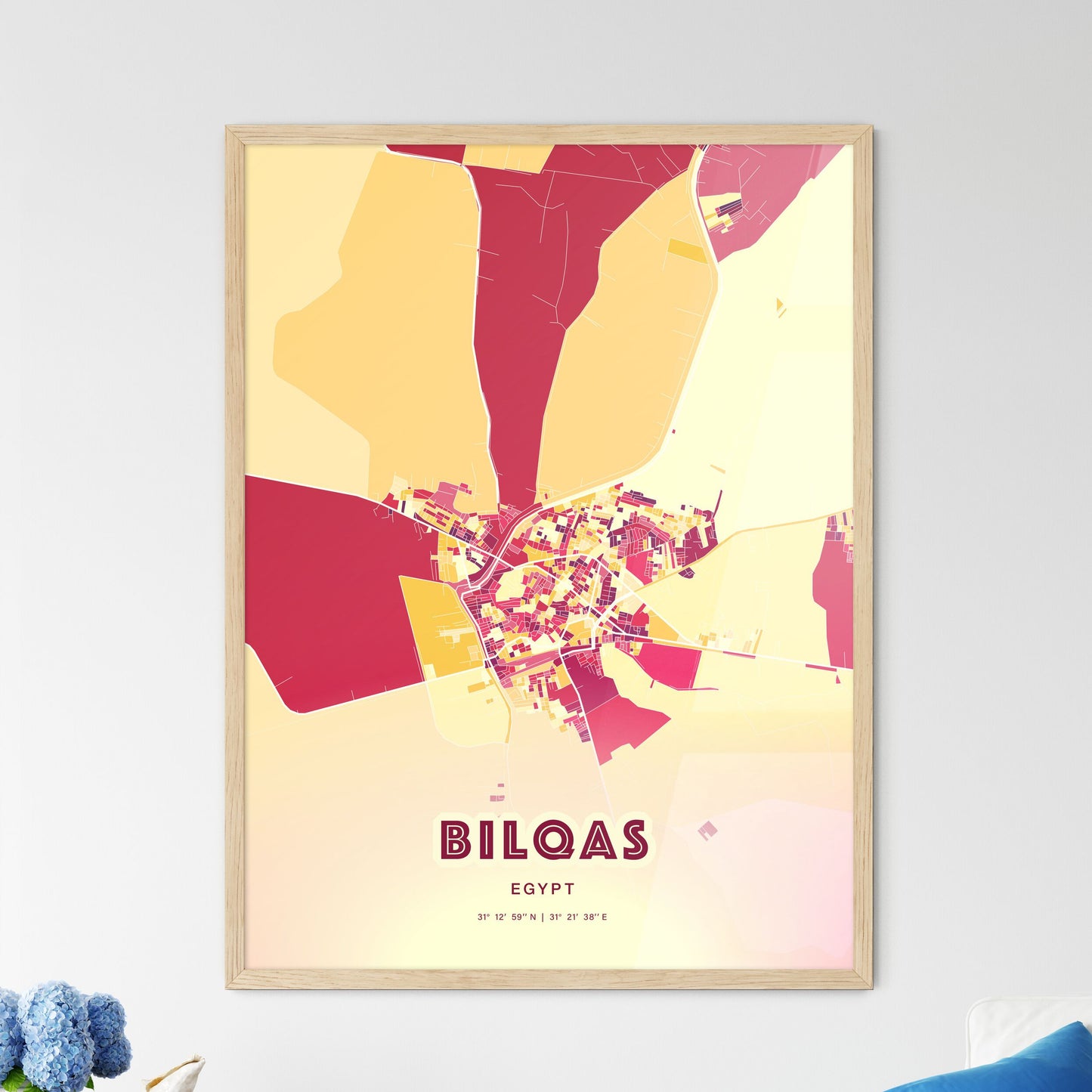 Colorful BILQAS EGYPT Fine Art Map Hot Red