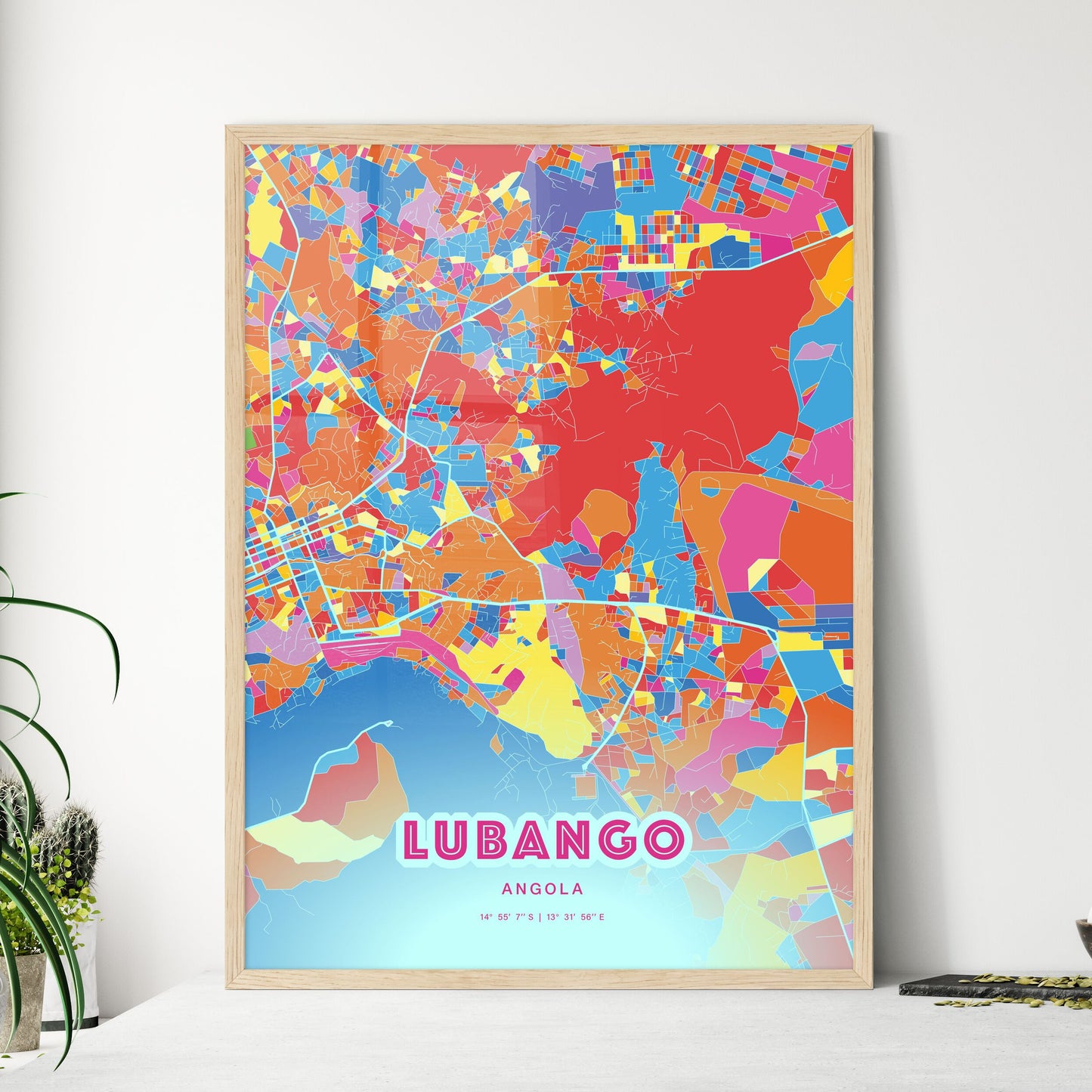Colorful LUBANGO ANGOLA Fine Art Map Crazy Colors