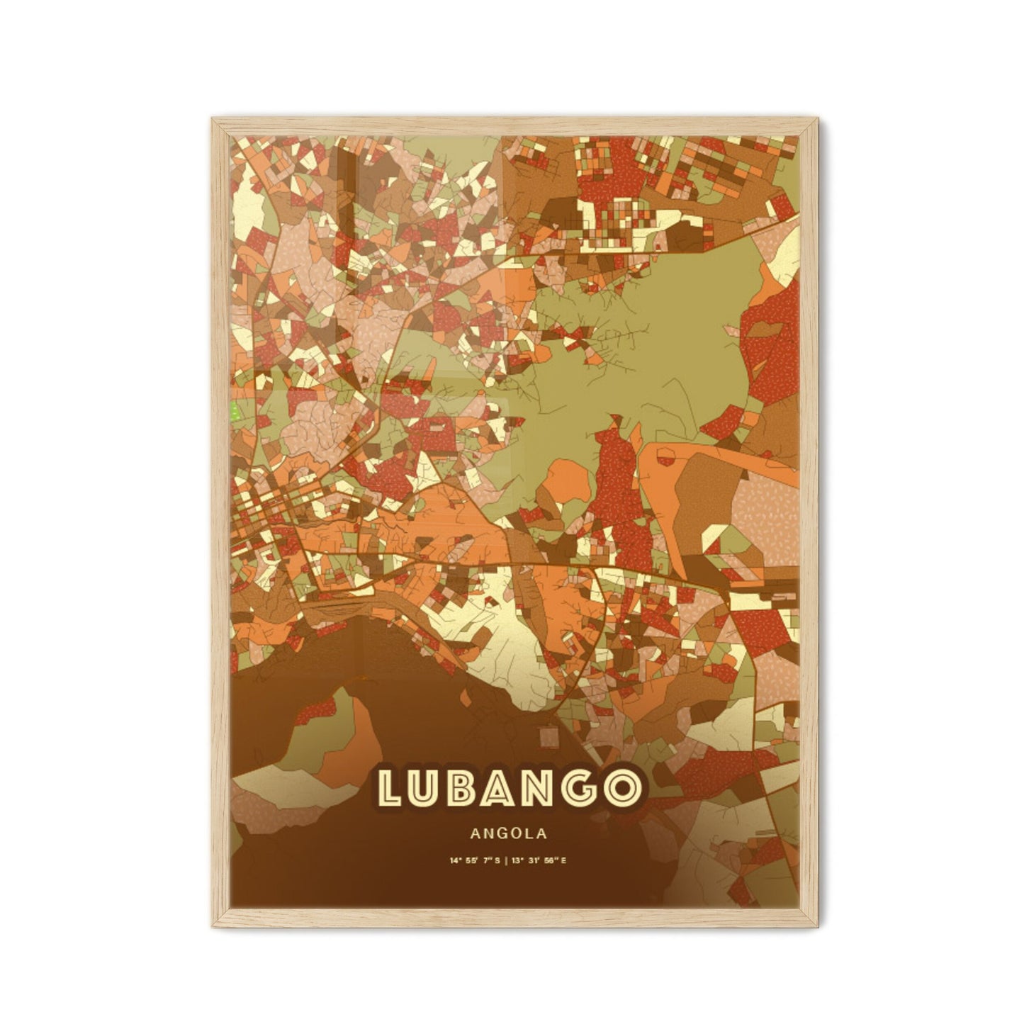 Colorful LUBANGO ANGOLA Fine Art Map Farmhouse