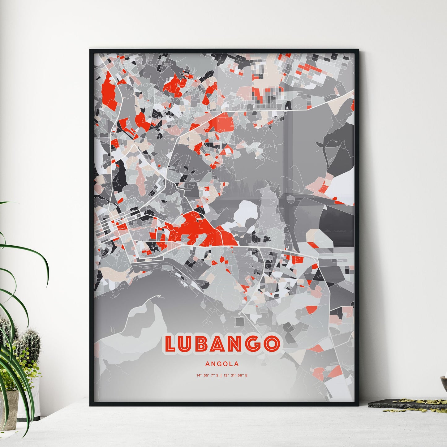 Colorful LUBANGO ANGOLA Fine Art Map Modern