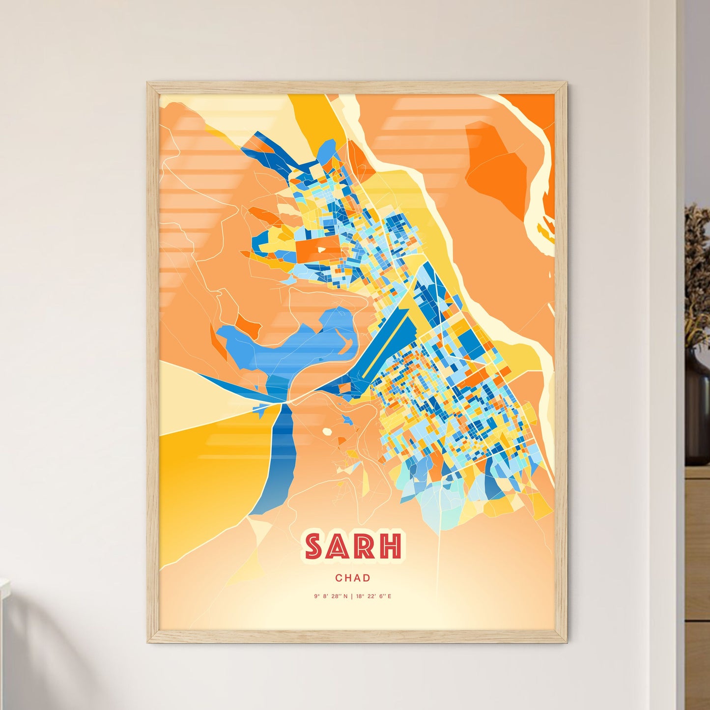 Colorful SARH CHAD Fine Art Map Blue Orange