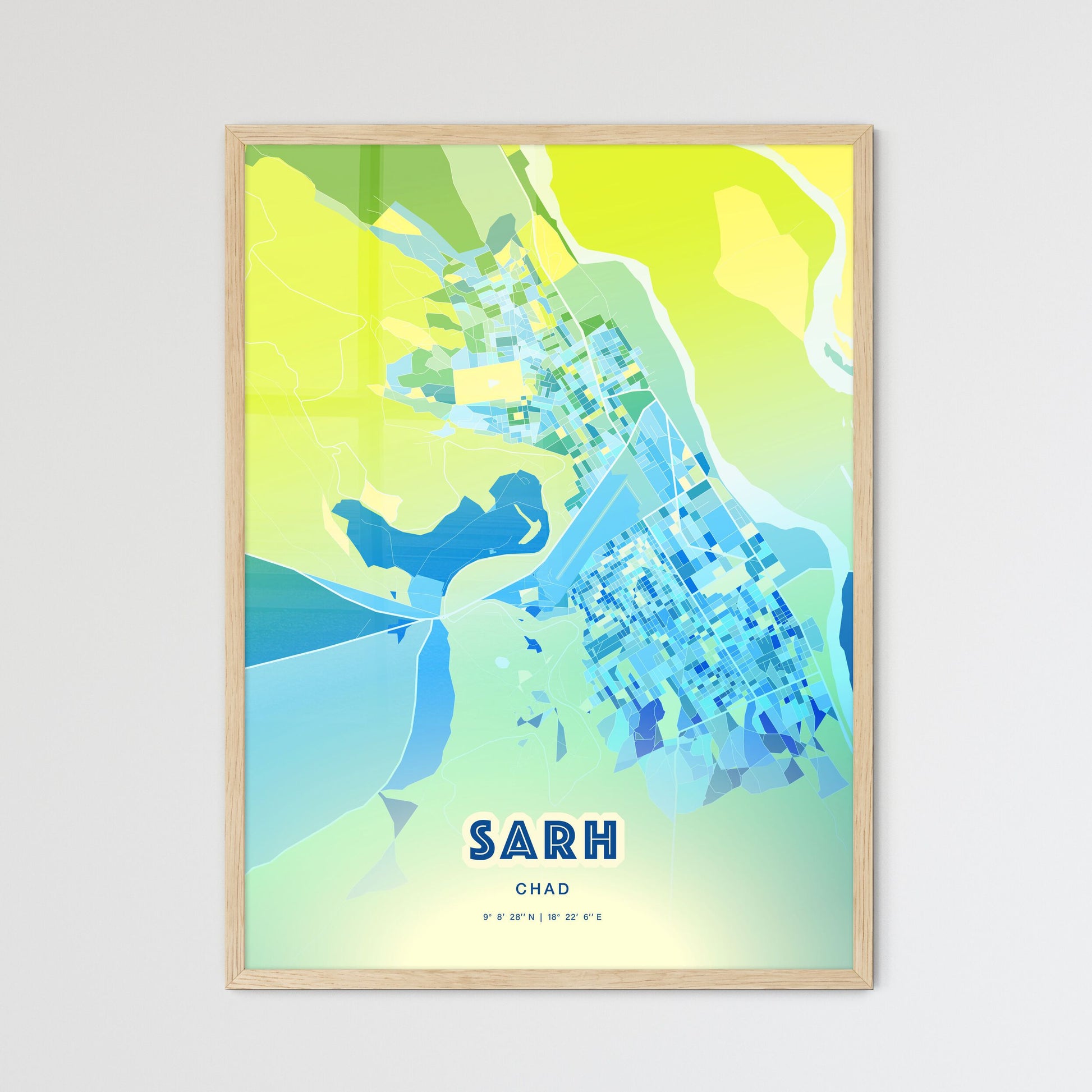 Colorful SARH CHAD Fine Art Map Cool Blue