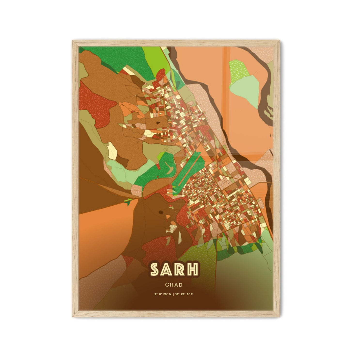 Colorful SARH CHAD Fine Art Map Farmhouse