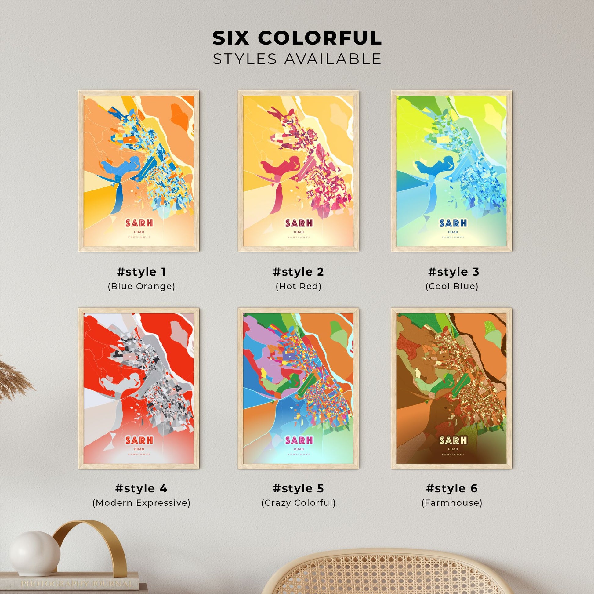 Colorful SARH CHAD Fine Art Map