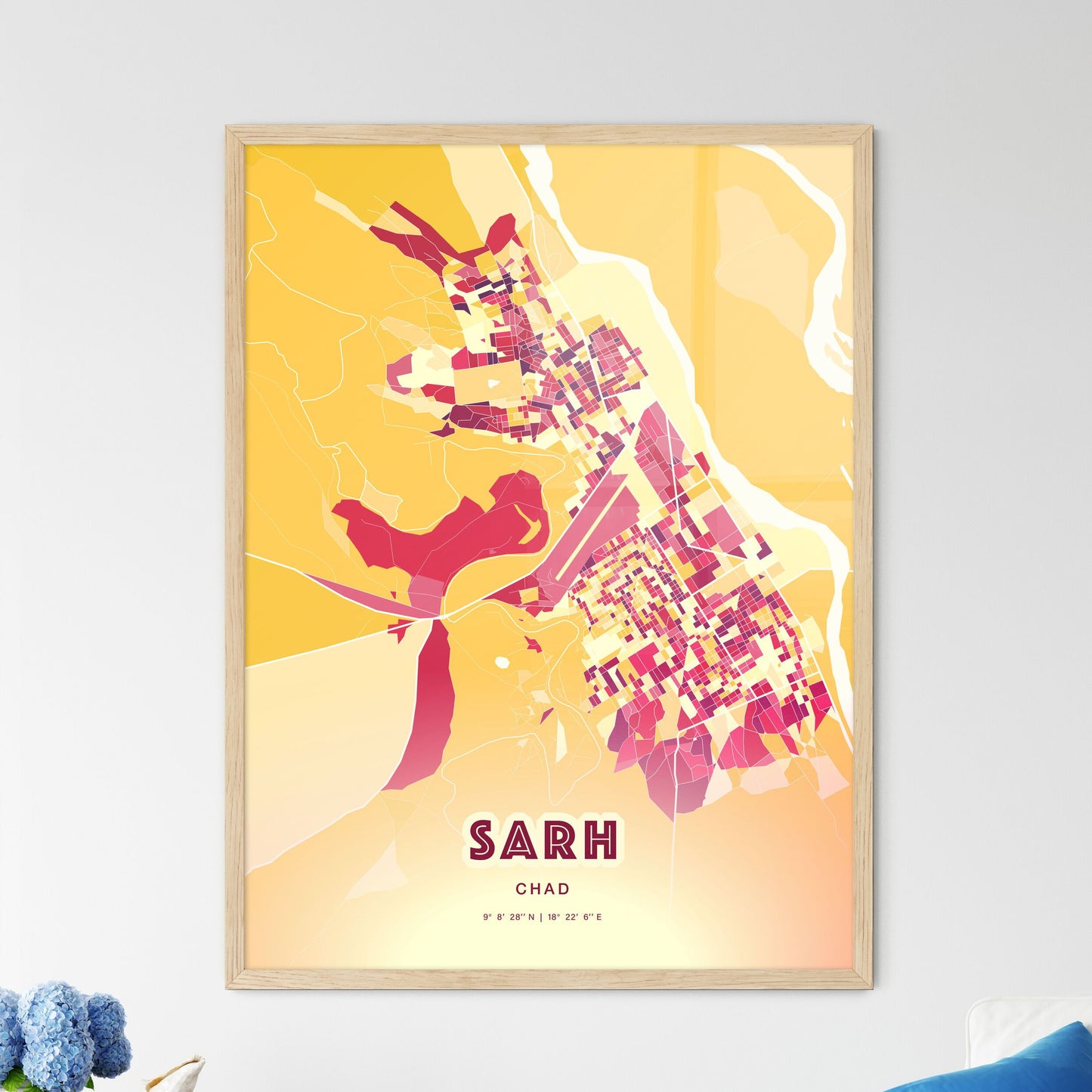 Colorful SARH CHAD Fine Art Map Hot Red