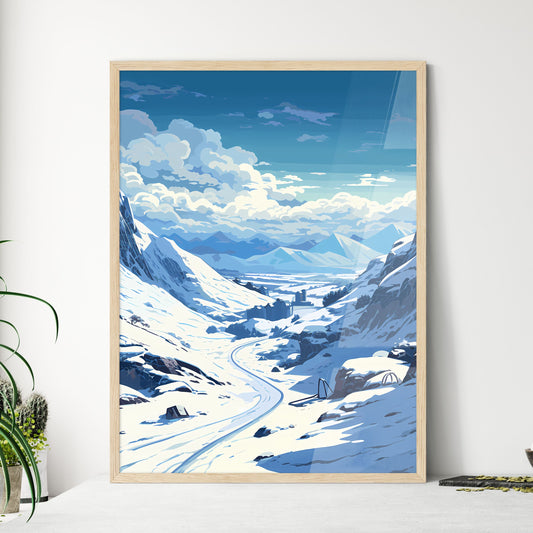 Snowy Mountain Landscape With A Road Art Print Default Title
