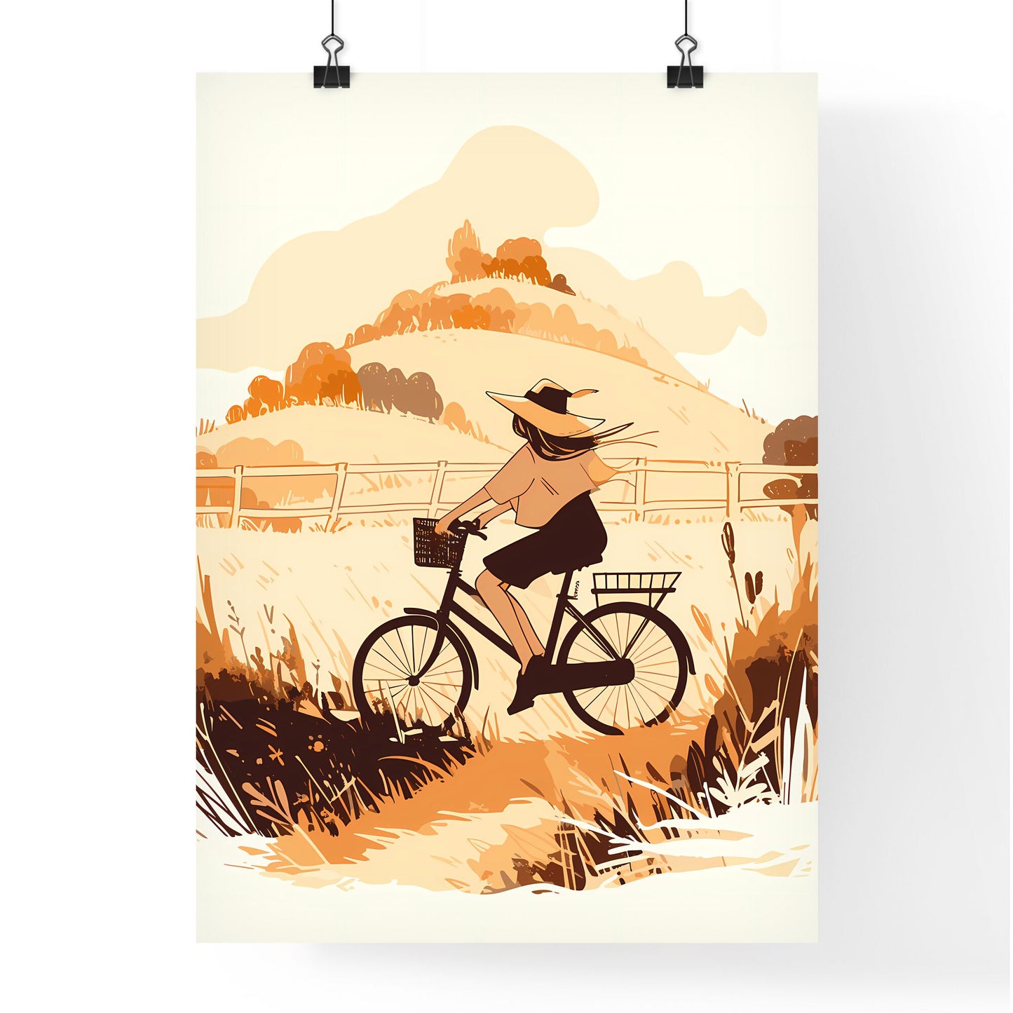 Woman Riding A Bicycle Art Print Default Title