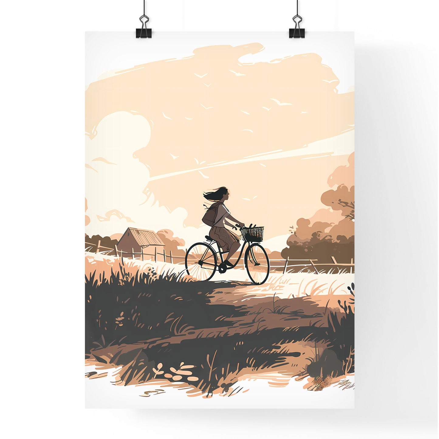 Woman Riding A Bicycle Art Print Default Title