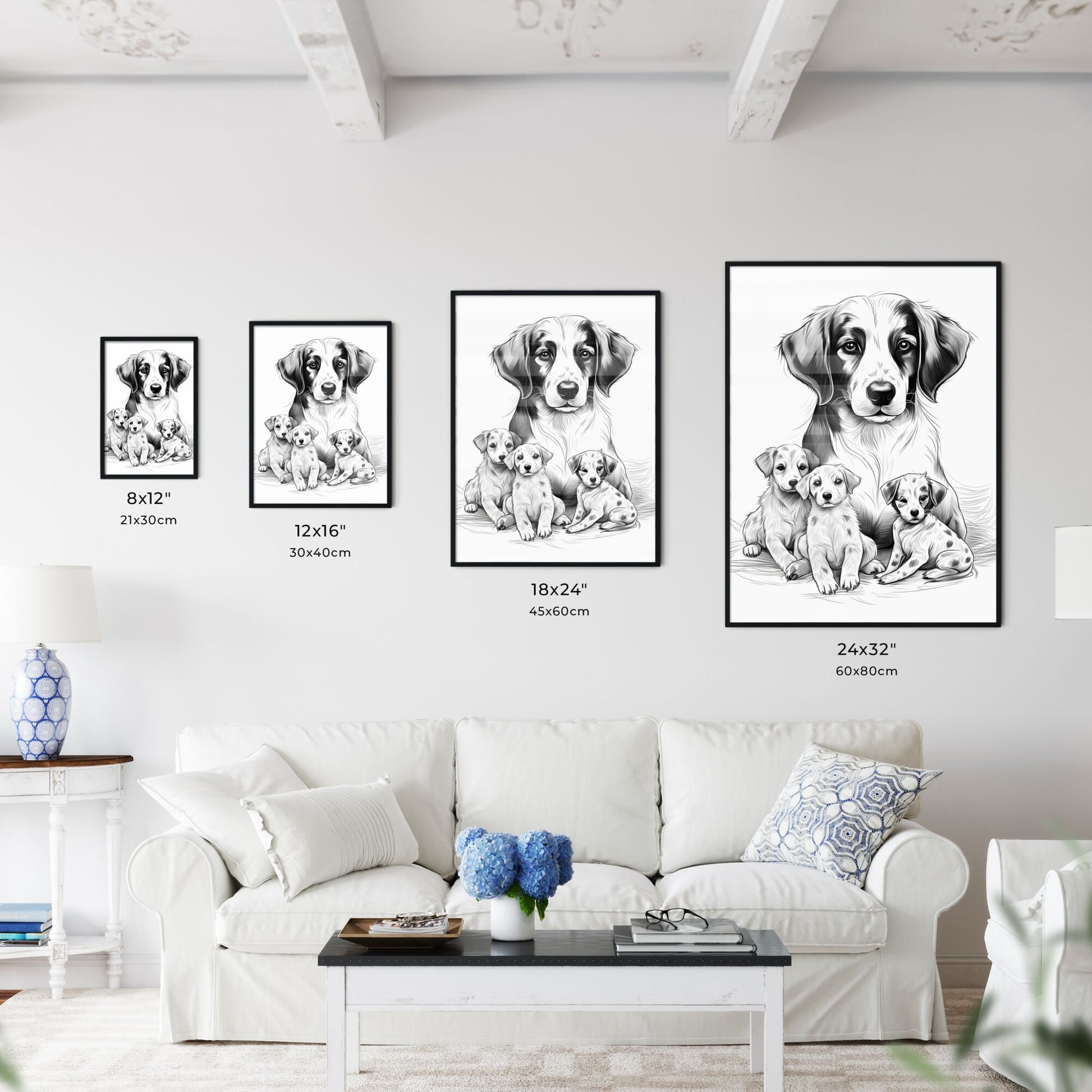 Dog And Puppies Sitting Together Art Print Default Title