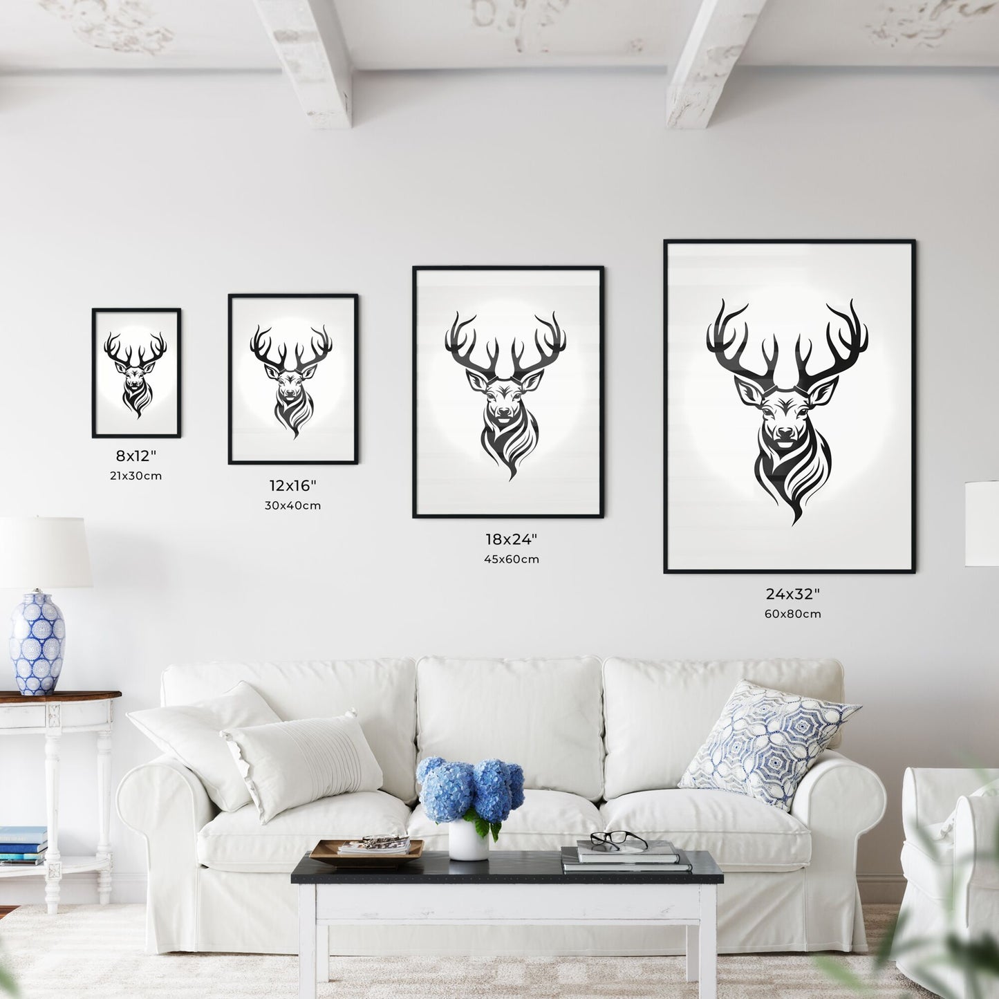 Black And White Image Of A Deer Head Art Print Default Title