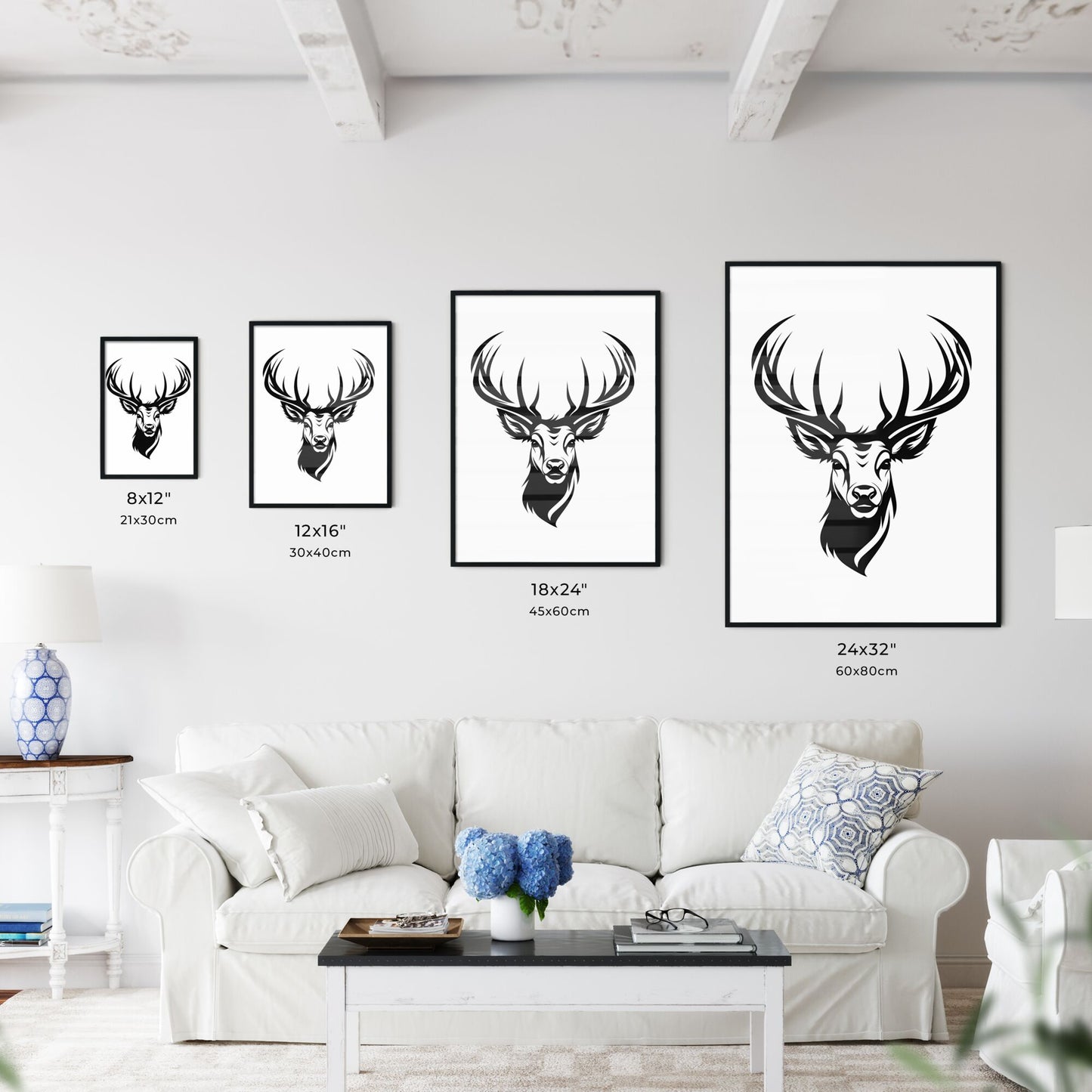 Black And White Image Of A Deer Head Art Print Default Title