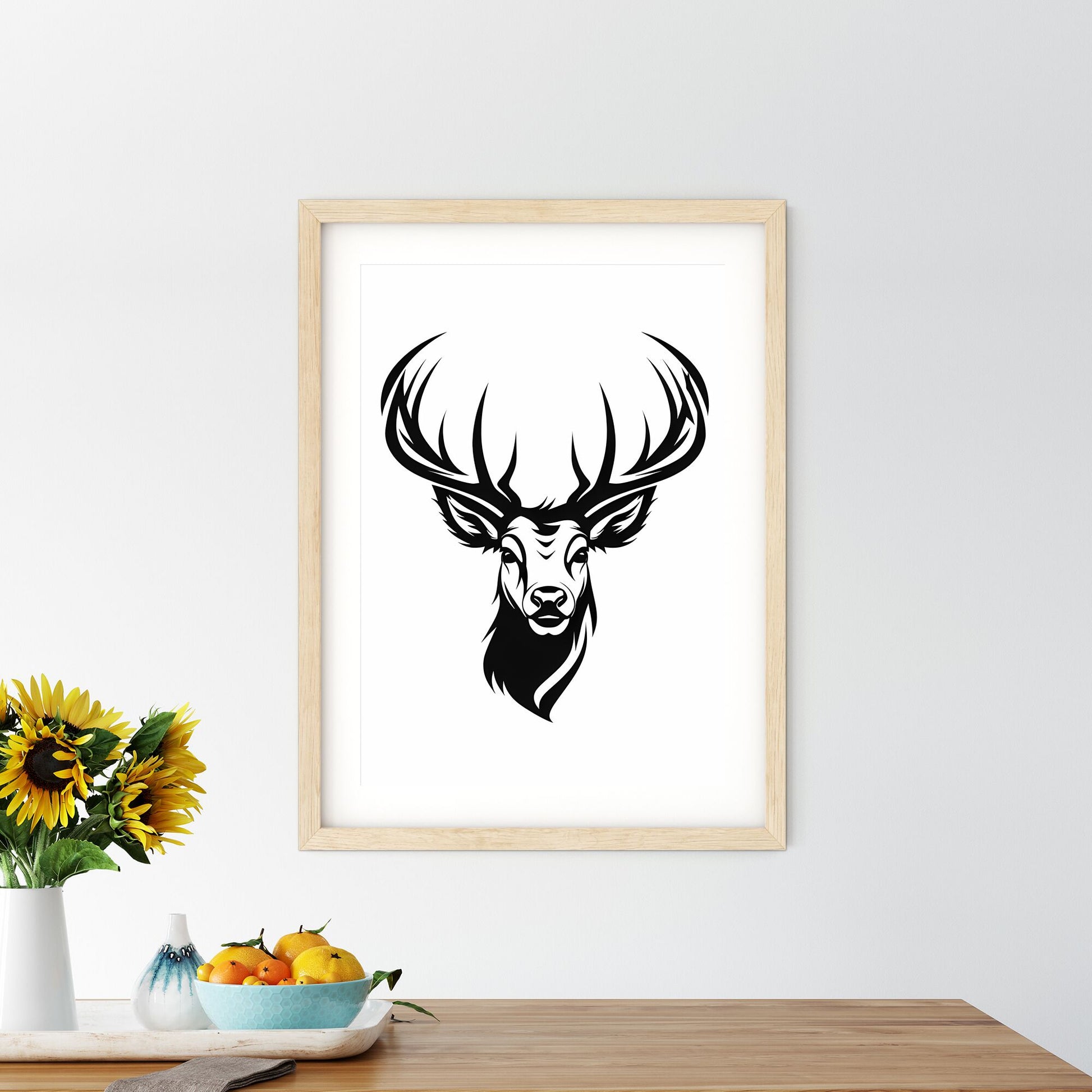 Black And White Image Of A Deer Head Art Print Default Title