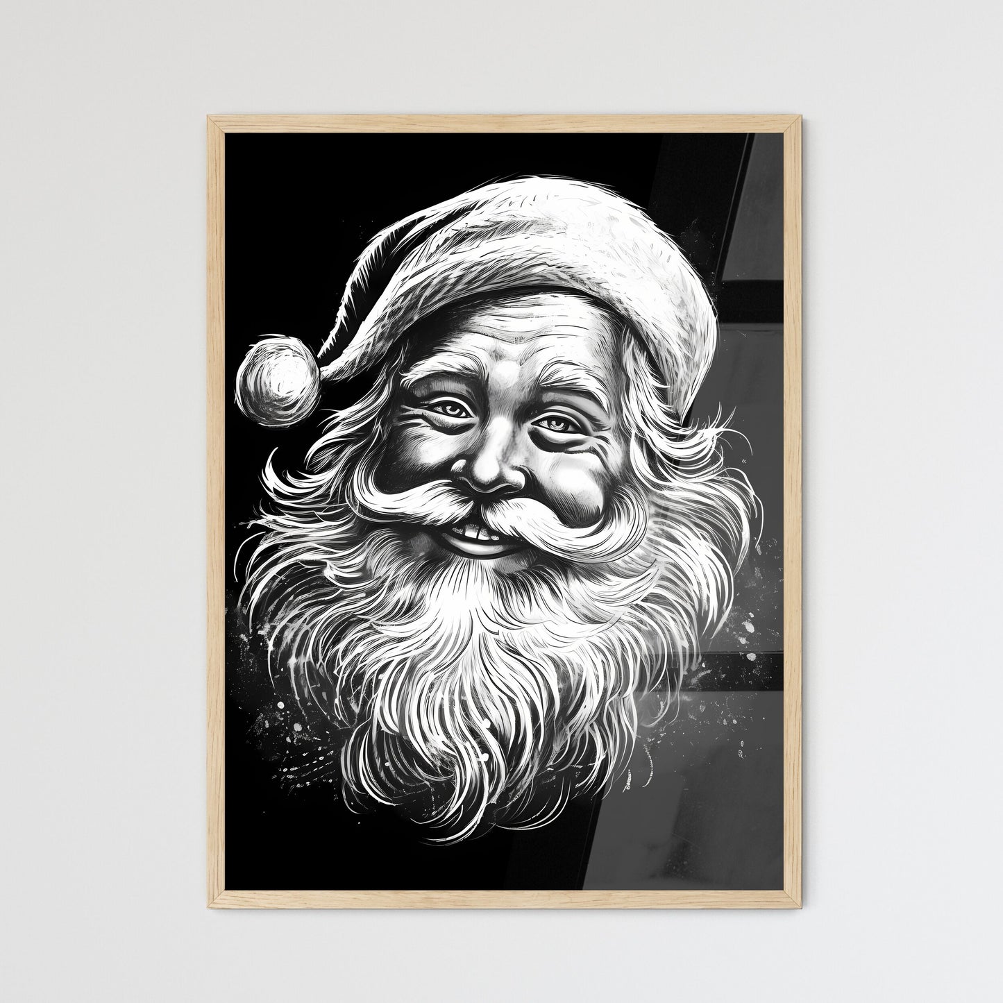 Black And White Drawing Of A Smiling Santa Claus Art Print Default Title