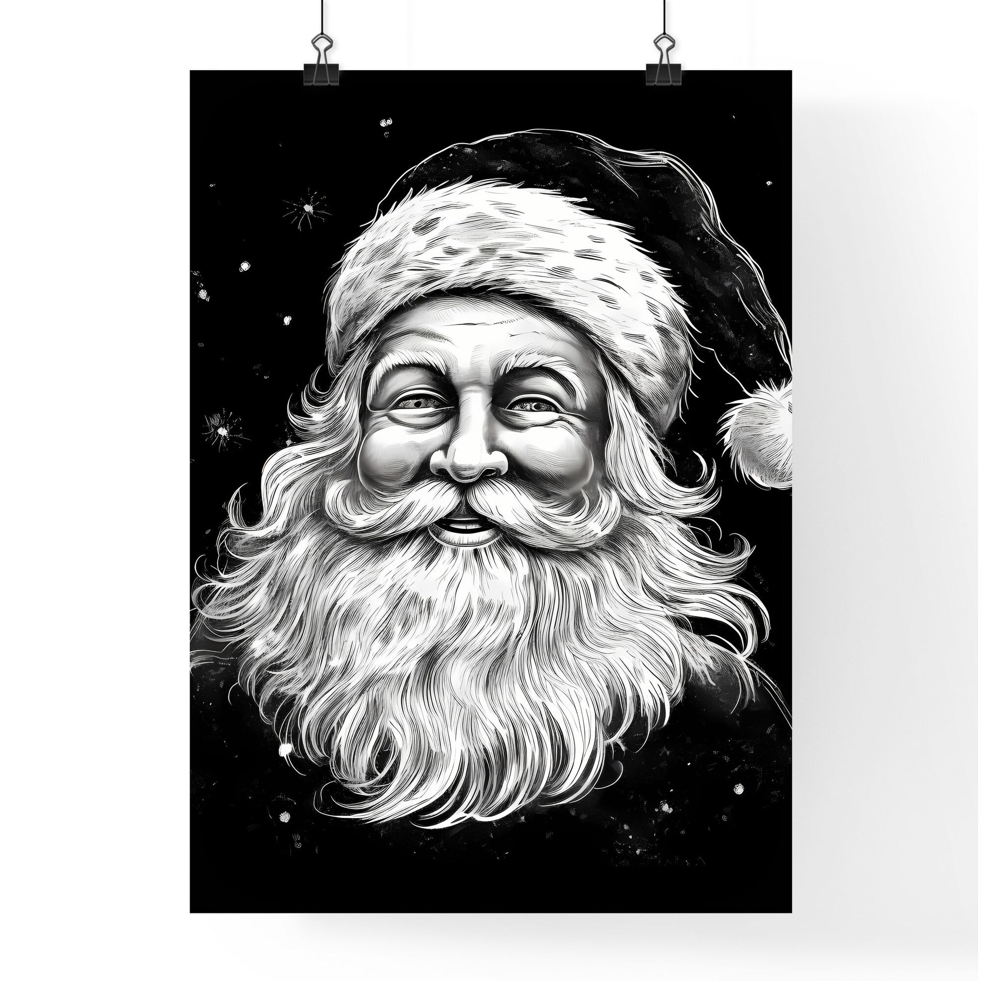 Black And White Drawing Of A Santa Claus Art Print Default Title