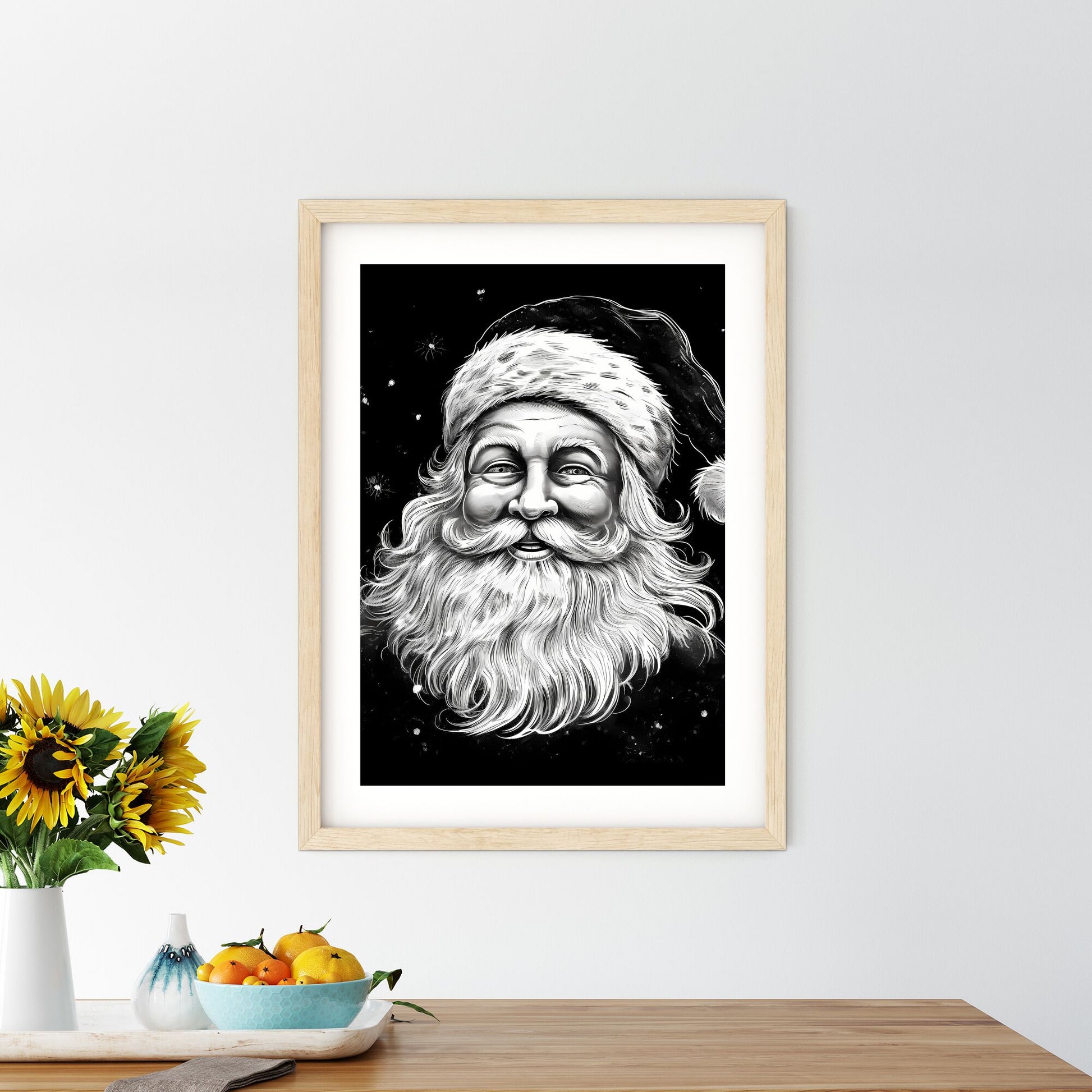 Black And White Drawing Of A Santa Claus Art Print Default Title
