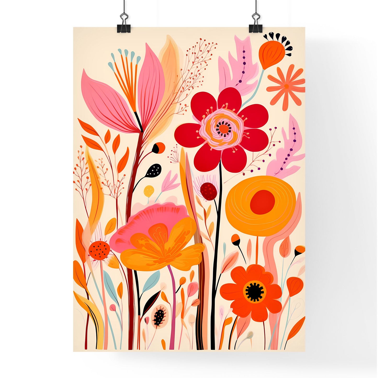 Colorful Flowers And Leaves Art Print Default Title