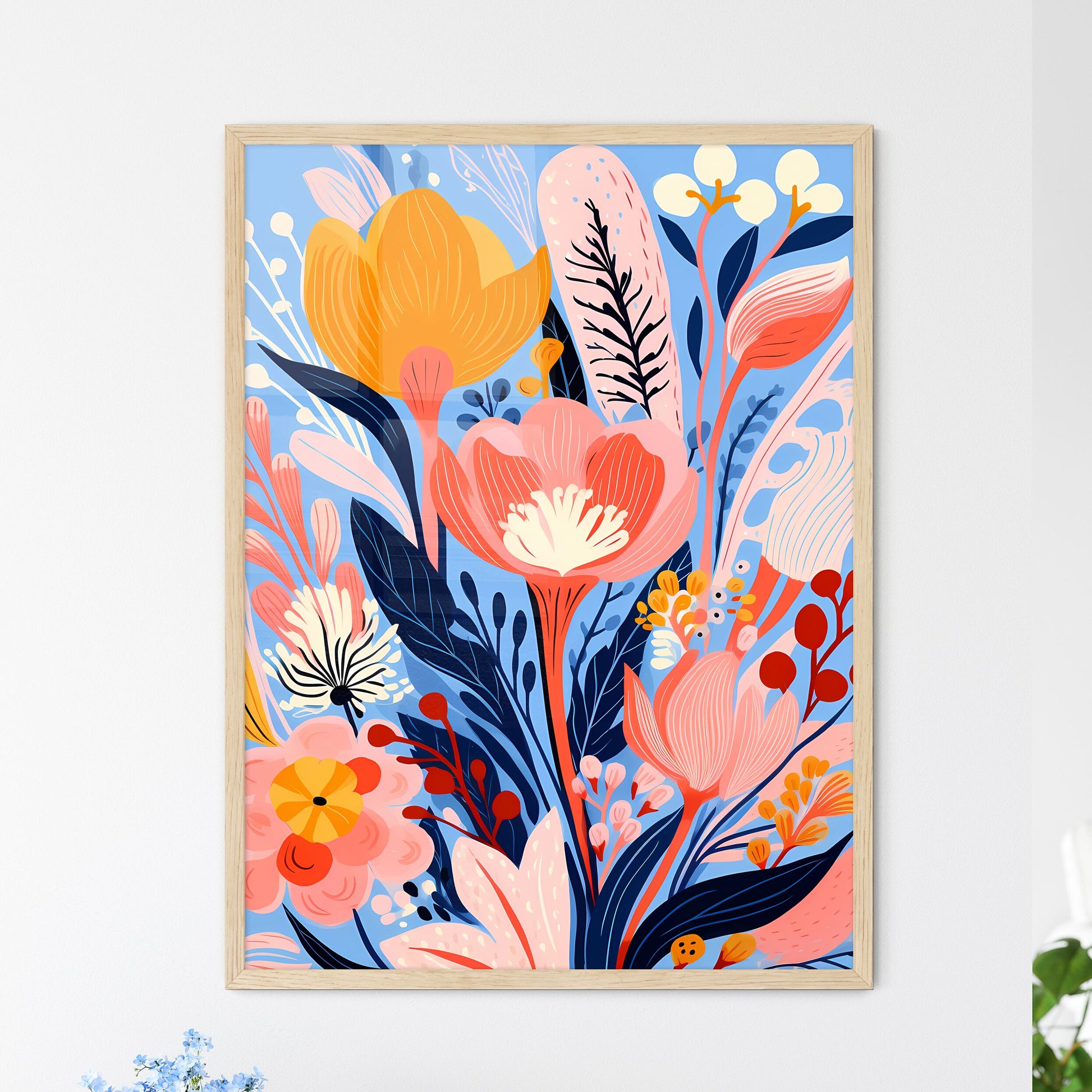 Colorful Flowers And Leaves Art Prin - Framed Art Print
