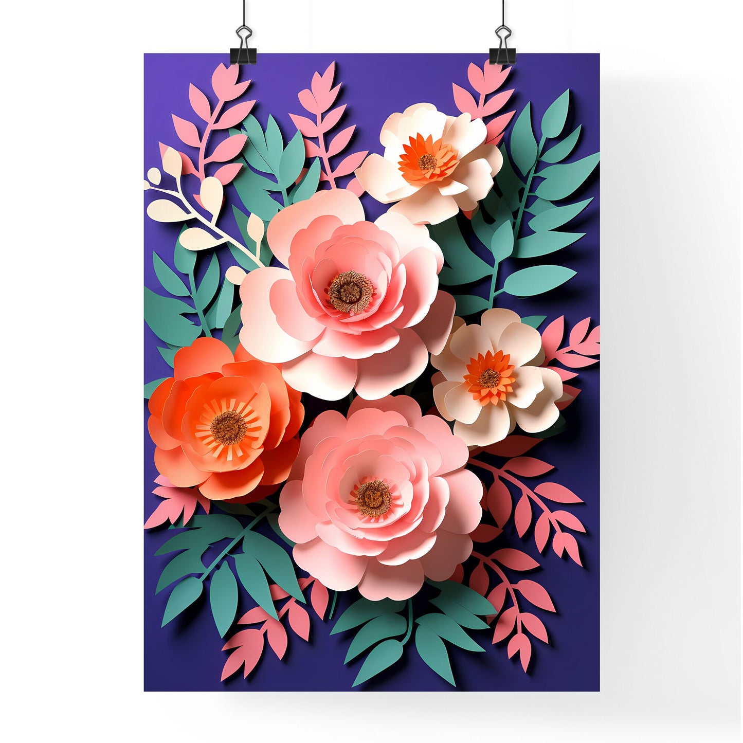 Group Of Paper Flowers Art Print Default Title