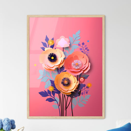 Paper Flowers On A Pink Background Art Print Default Title