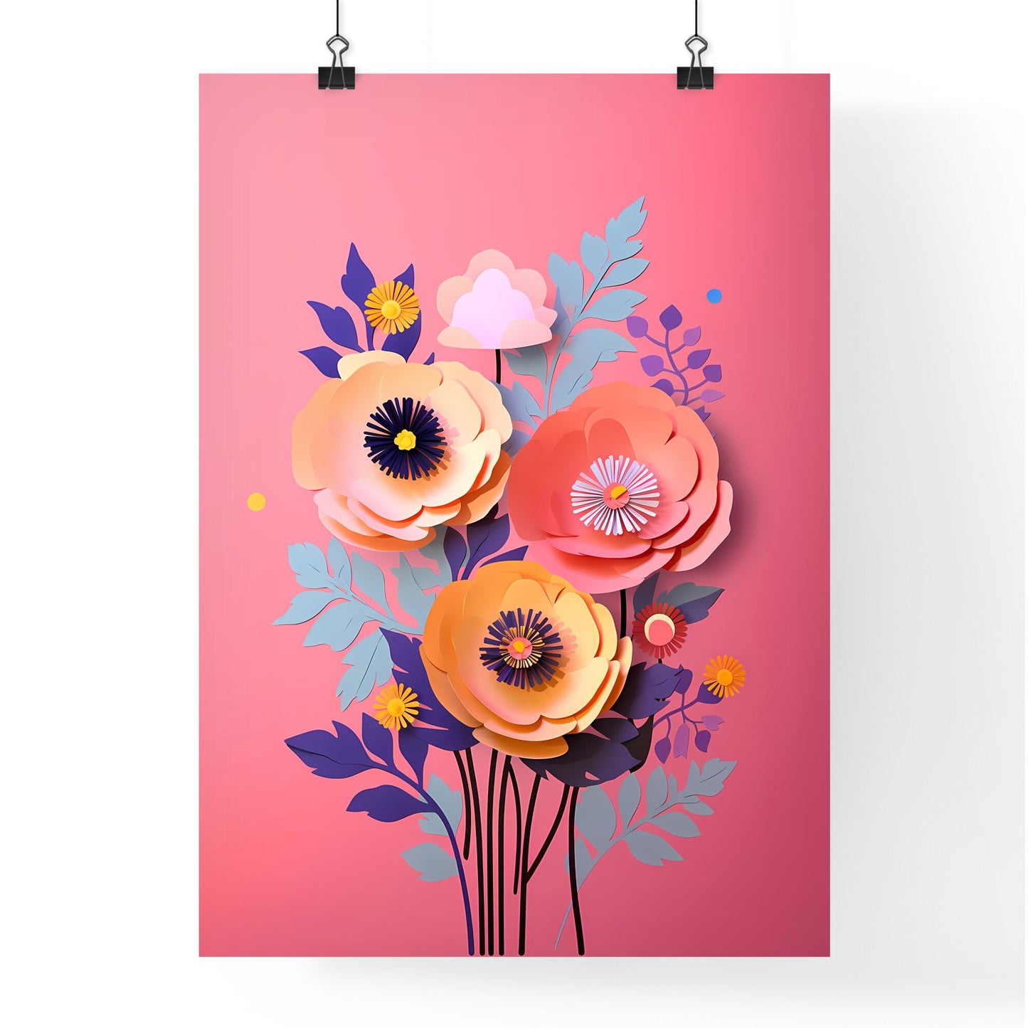 Paper Flowers On A Pink Background Art Print Default Title