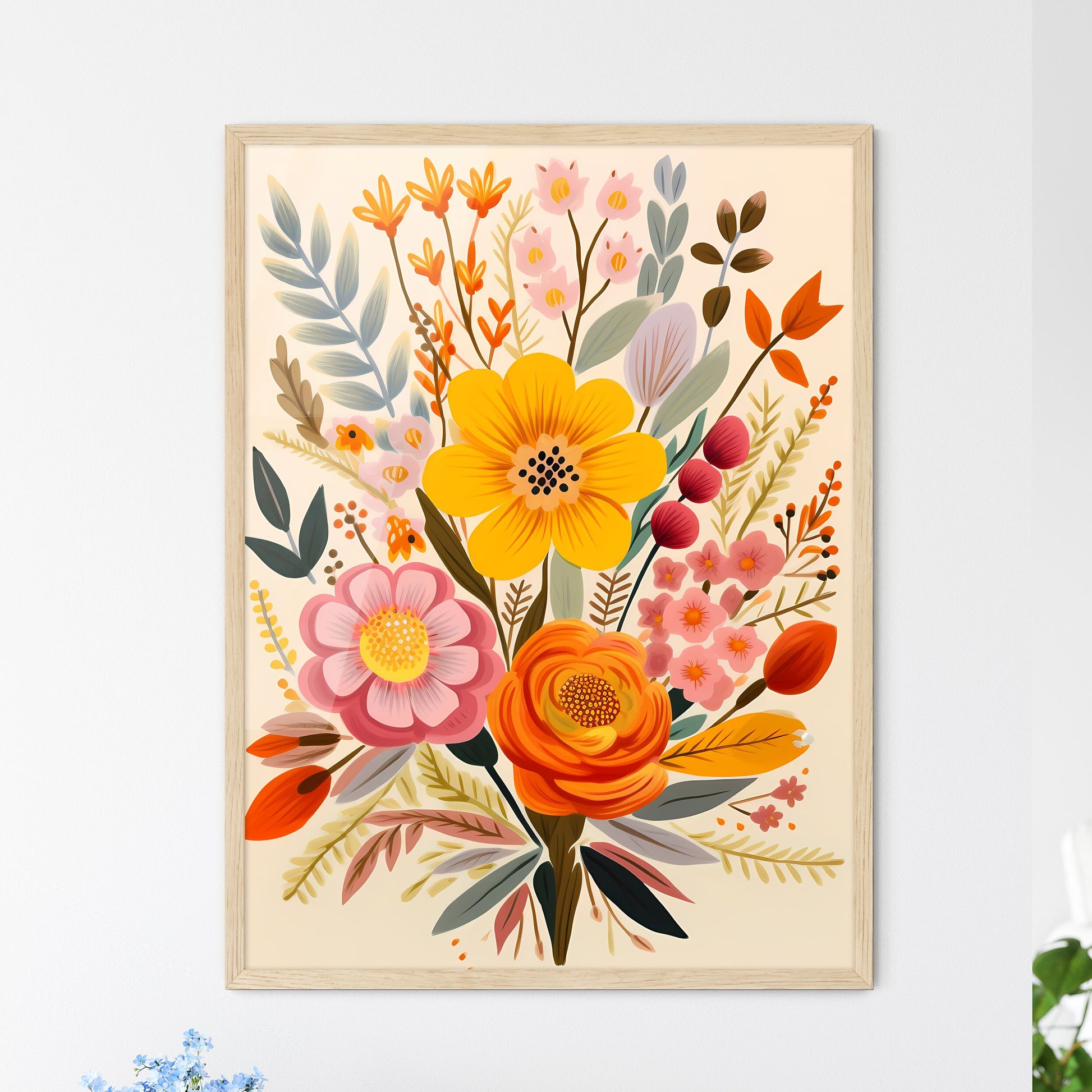 Colorful Flowers And Leaves Art Prin - Framed Art Print