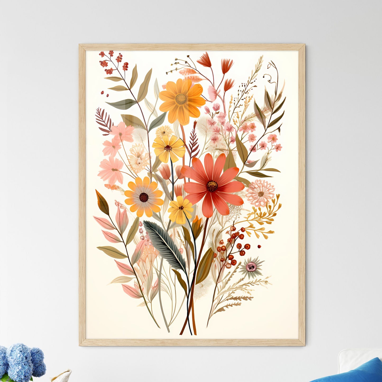 Colorful Flowers And Leaves Art Prin - Framed Art Print