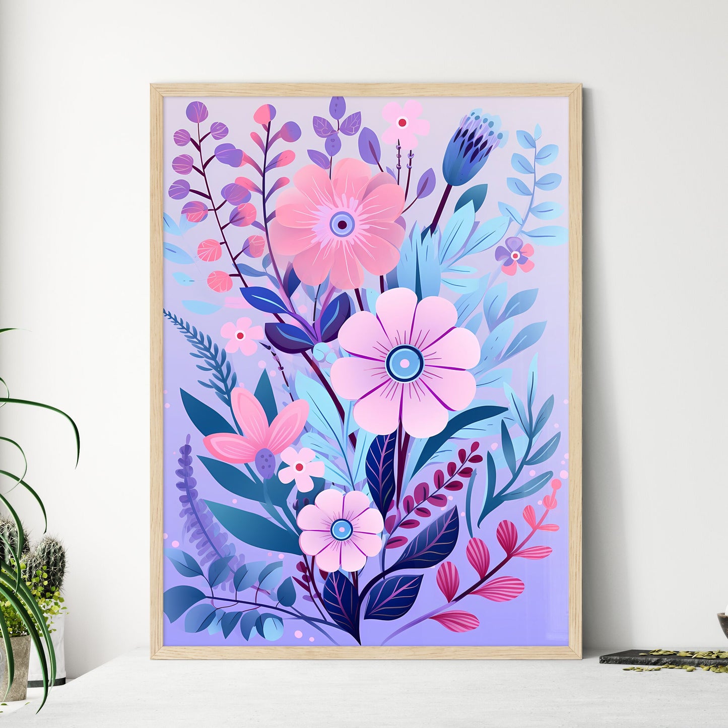 Colorful Flower Arrangement With Leaves And  - Framed Art Print