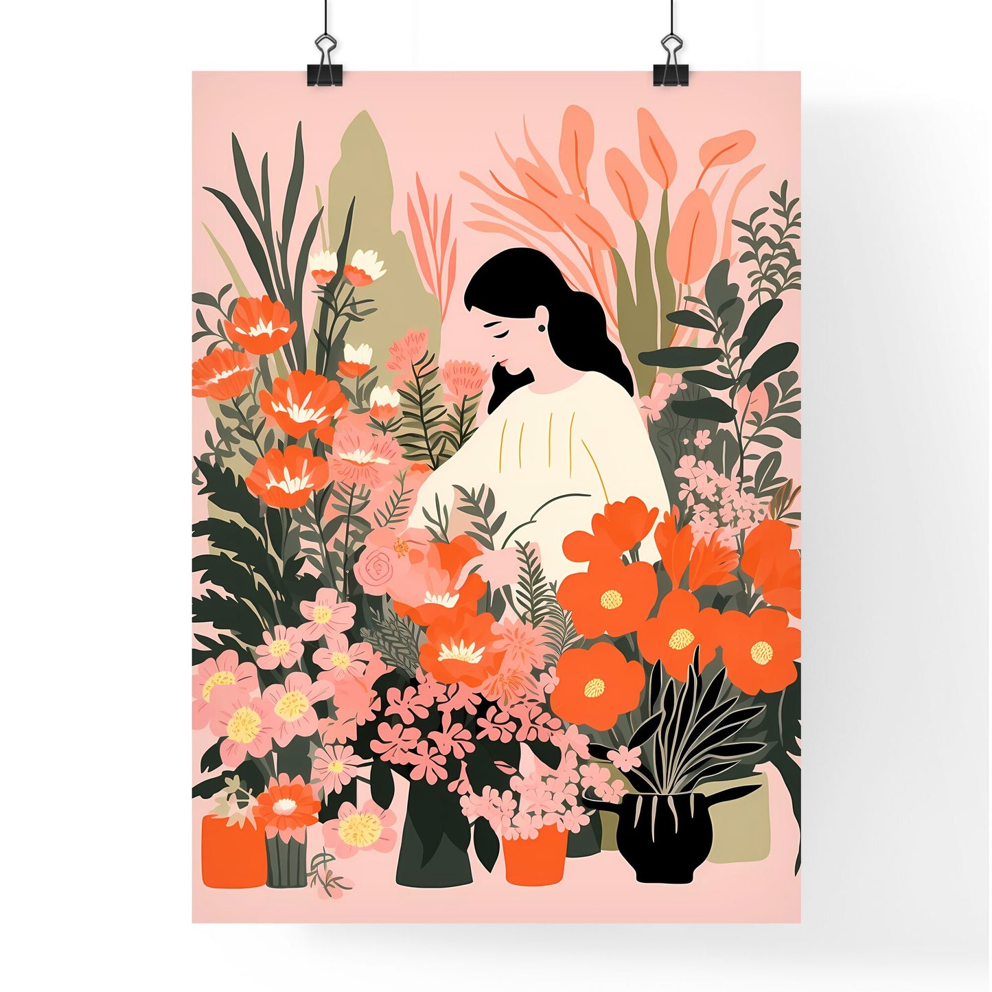Woman In A Garden Of Flowers Art Print Default Title
