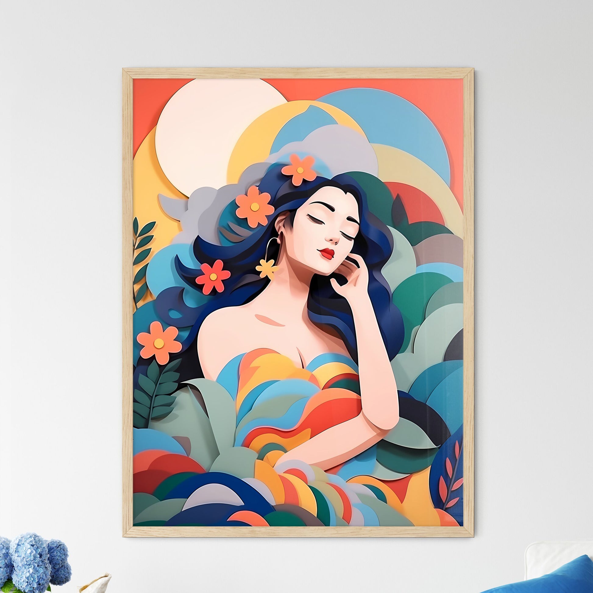 Woman With Blue Hair And Flowers In Her Hair Art Print Default Title