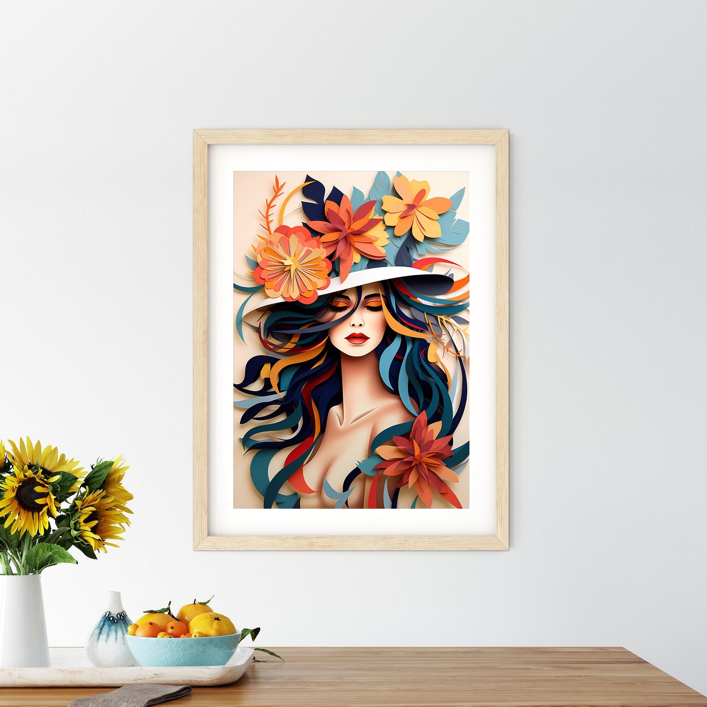 Woman With Colorful Hair And Flowers Art Print Default Title