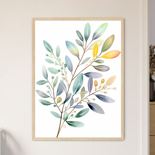 Colorful Leafy Branch With Leaves Art Prin - Framed Art Print