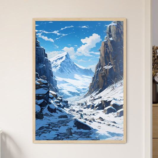Snowy Mountain Landscape With A Person Walking On A Snowy Mountain Art Print Default Title
